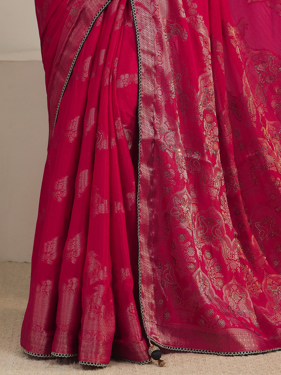 Mameraa Rani Pink Woven Design Chiffon Saree