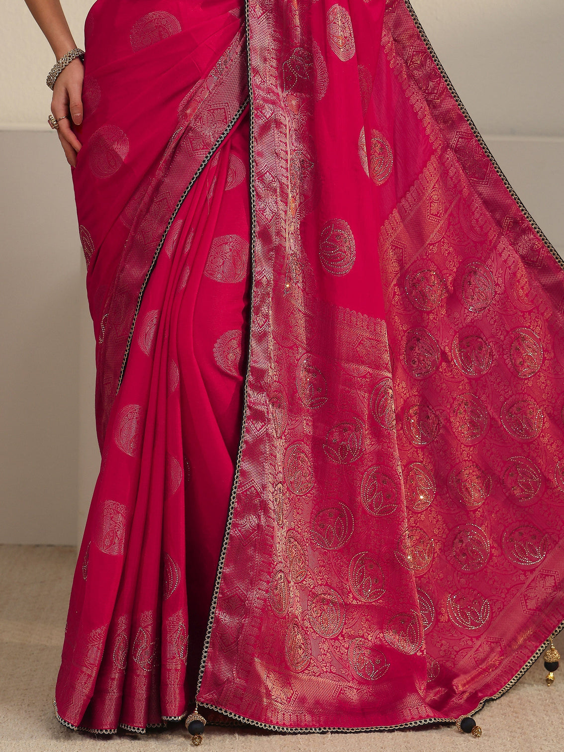 Mameraa Rani Pink Woven Design Chiffon Saree