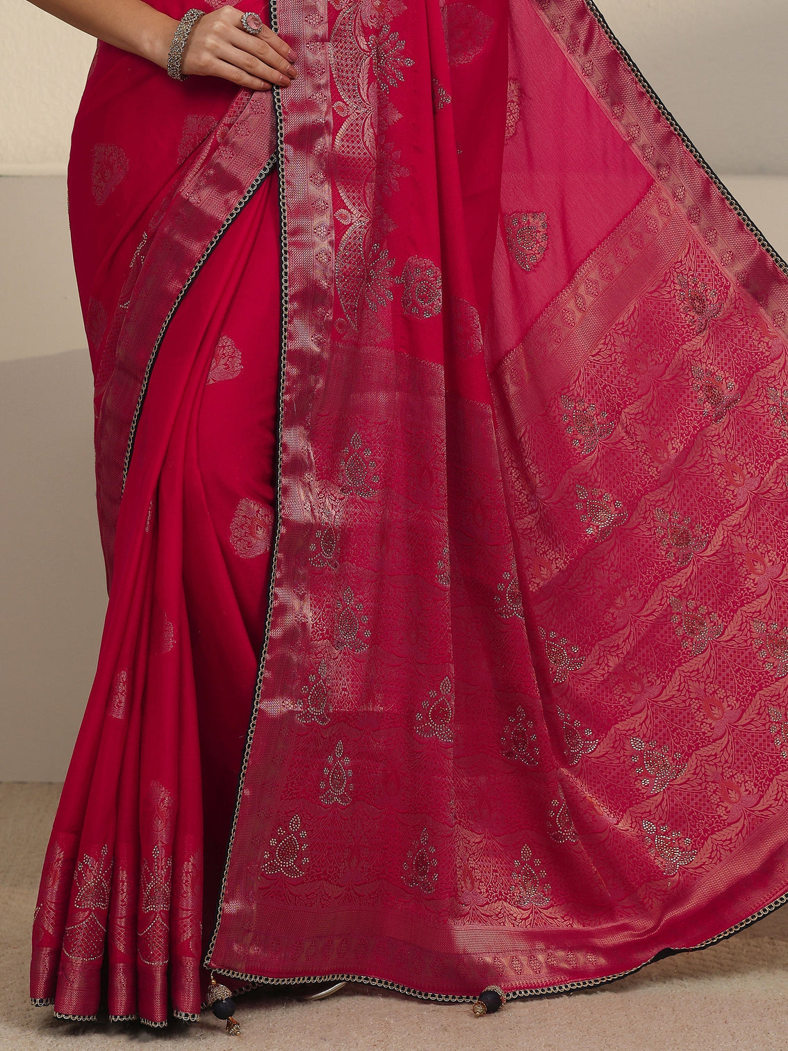 Mameraa Rani Pink Woven Design Chiffon Saree