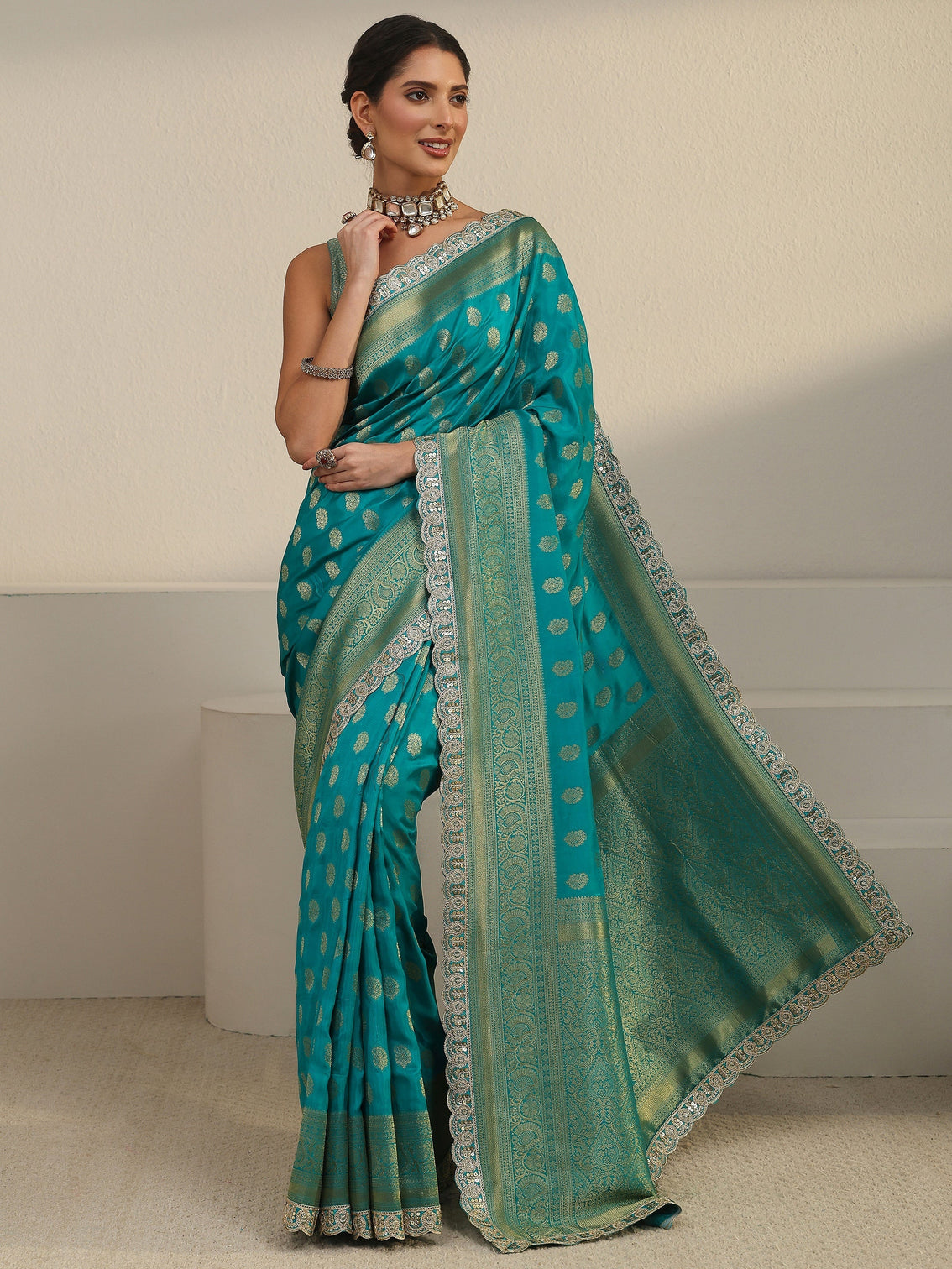 Mameraa Art Sea Green Woven Design Silk Blend Saree