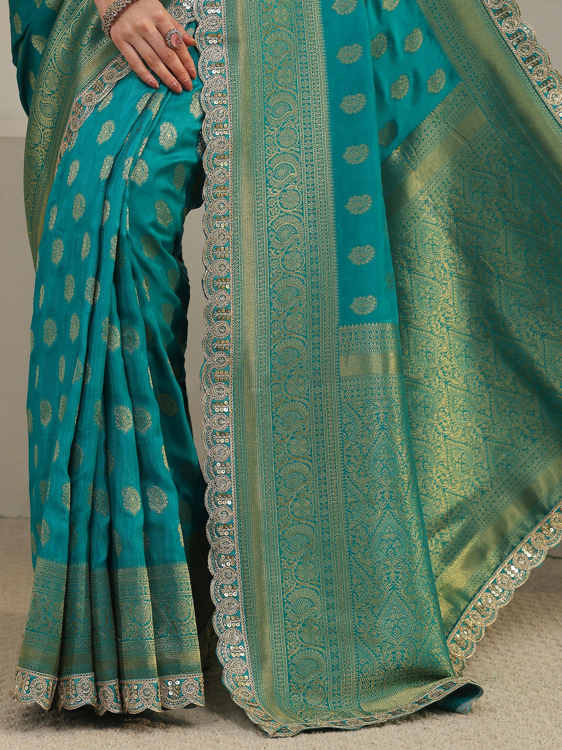 Mameraa Art Sea Green Woven Design Silk Blend Saree
