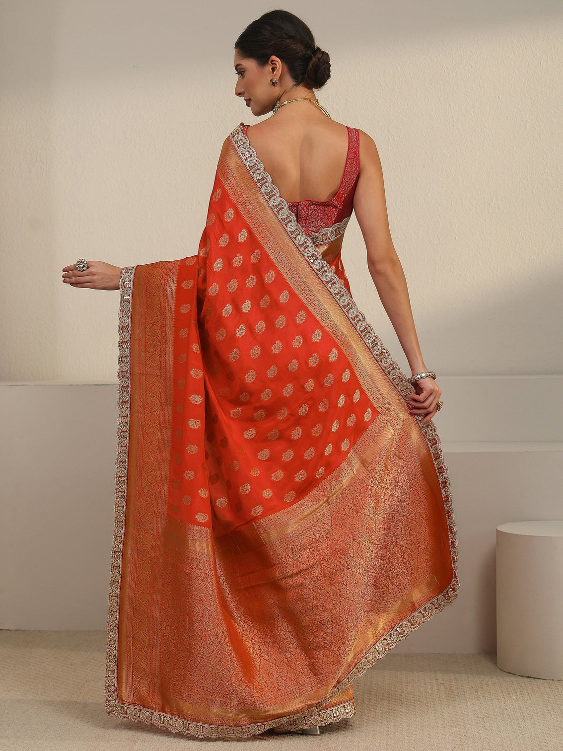 Mameraa Art Orange Woven Design Silk Blend Saree