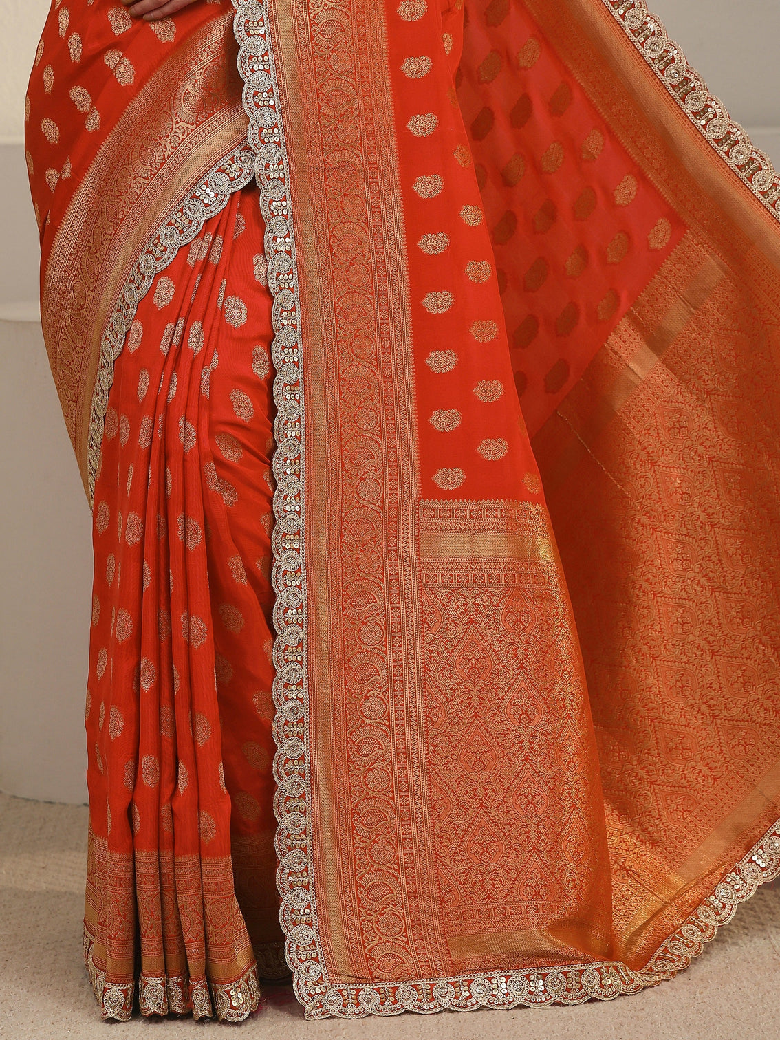 Mameraa Art Orange Woven Design Silk Blend Saree
