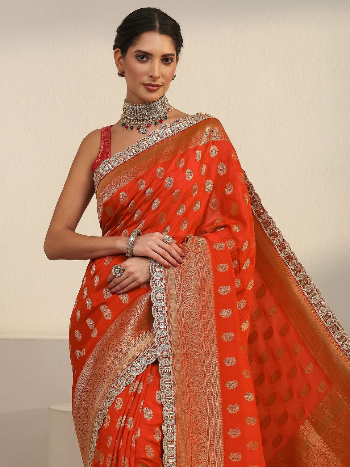 Mameraa Art Orange Woven Design Silk Blend Saree