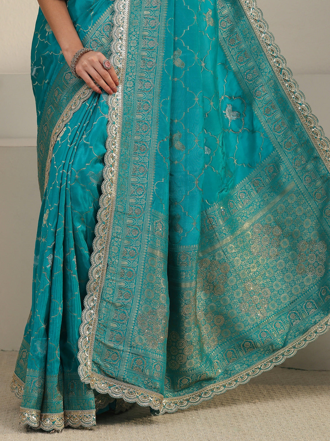Mameraa Art Turquoise Blue Woven Design Silk Blend Saree