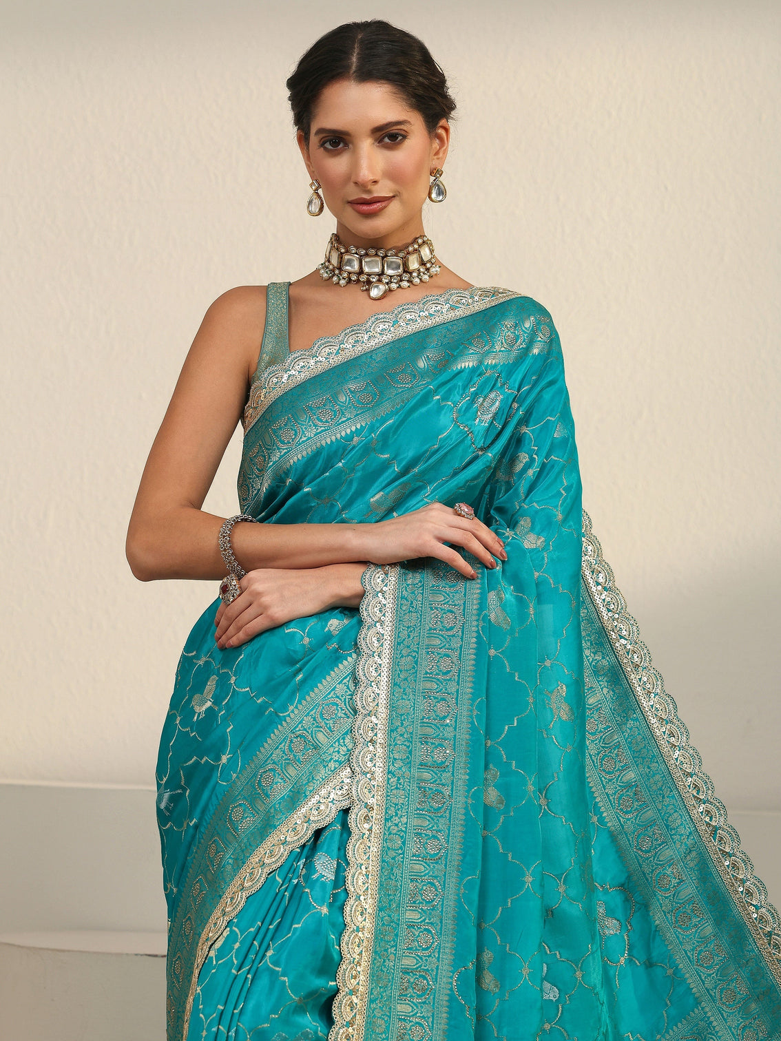 Mameraa Art Turquoise Blue Woven Design Silk Blend Saree
