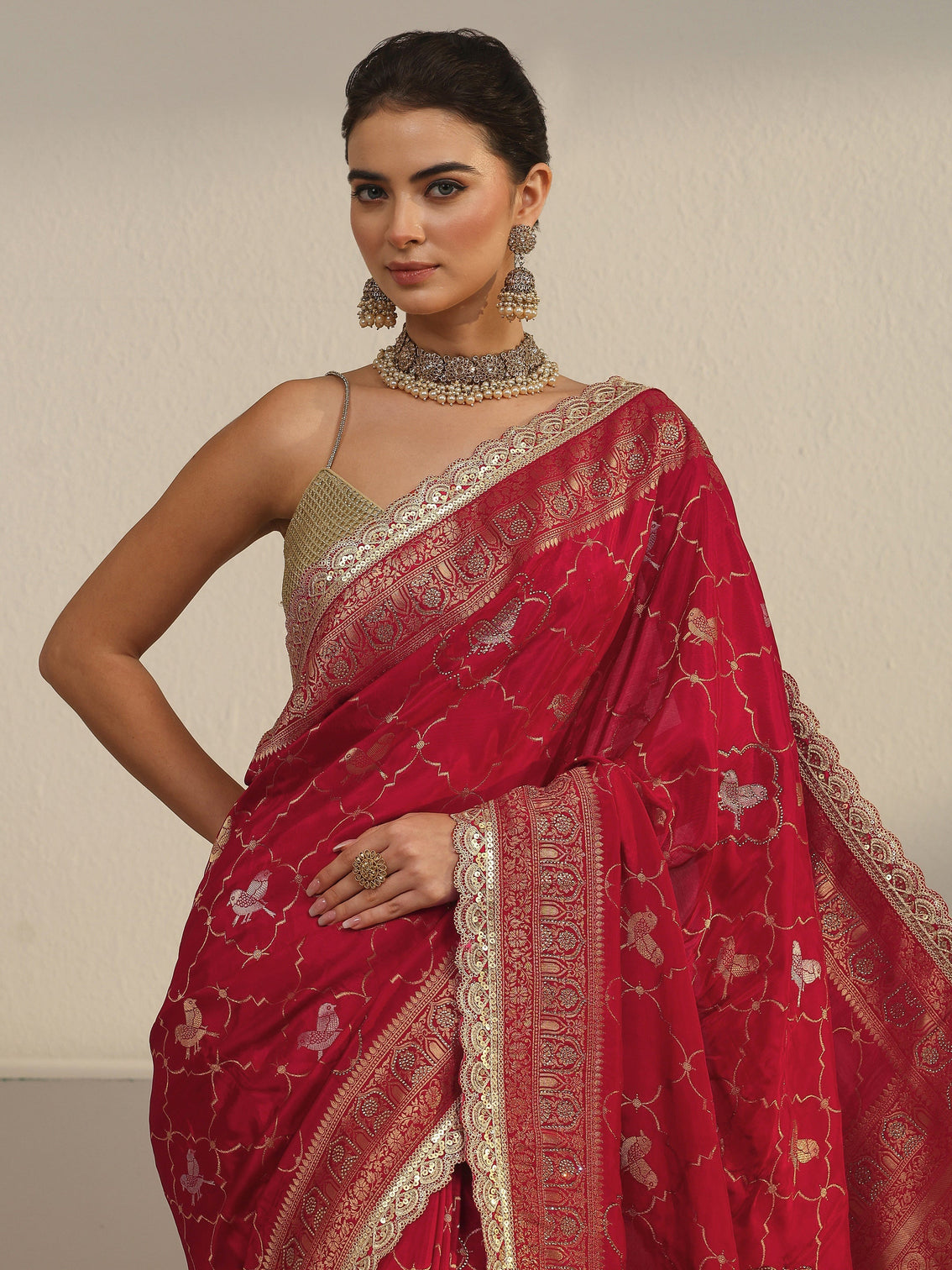 Mameraa Art Crimson Red Woven Design Silk Blend Saree