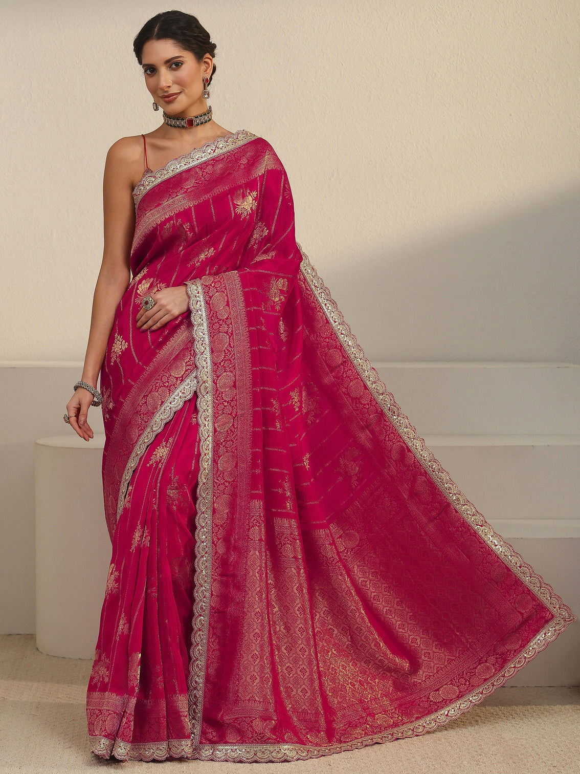 Mameraa Art Pink Peacock Woven Design Silk Blend Saree