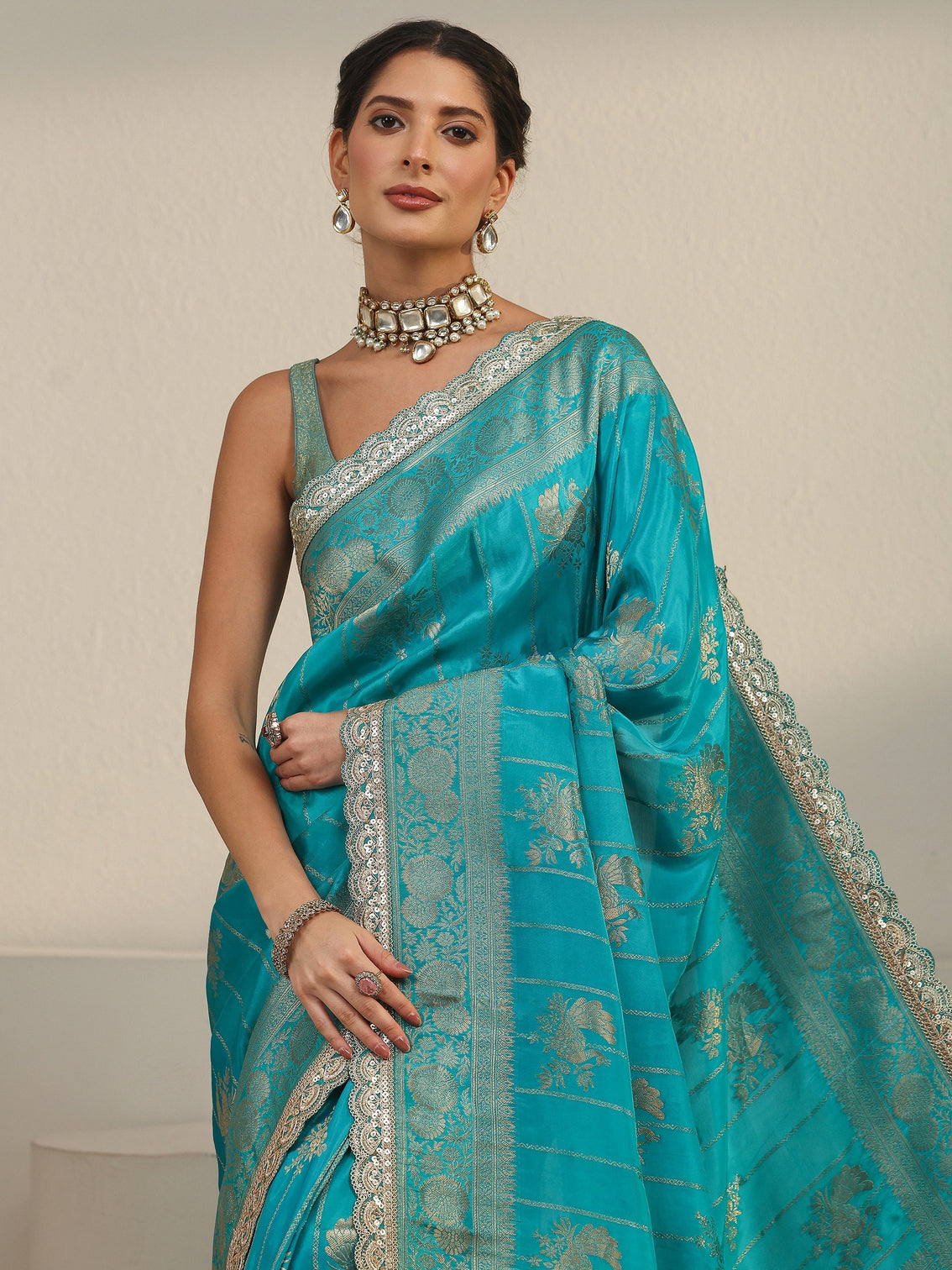 Mameraa Art Turquoise Peacock Woven Design Silk Blend Saree