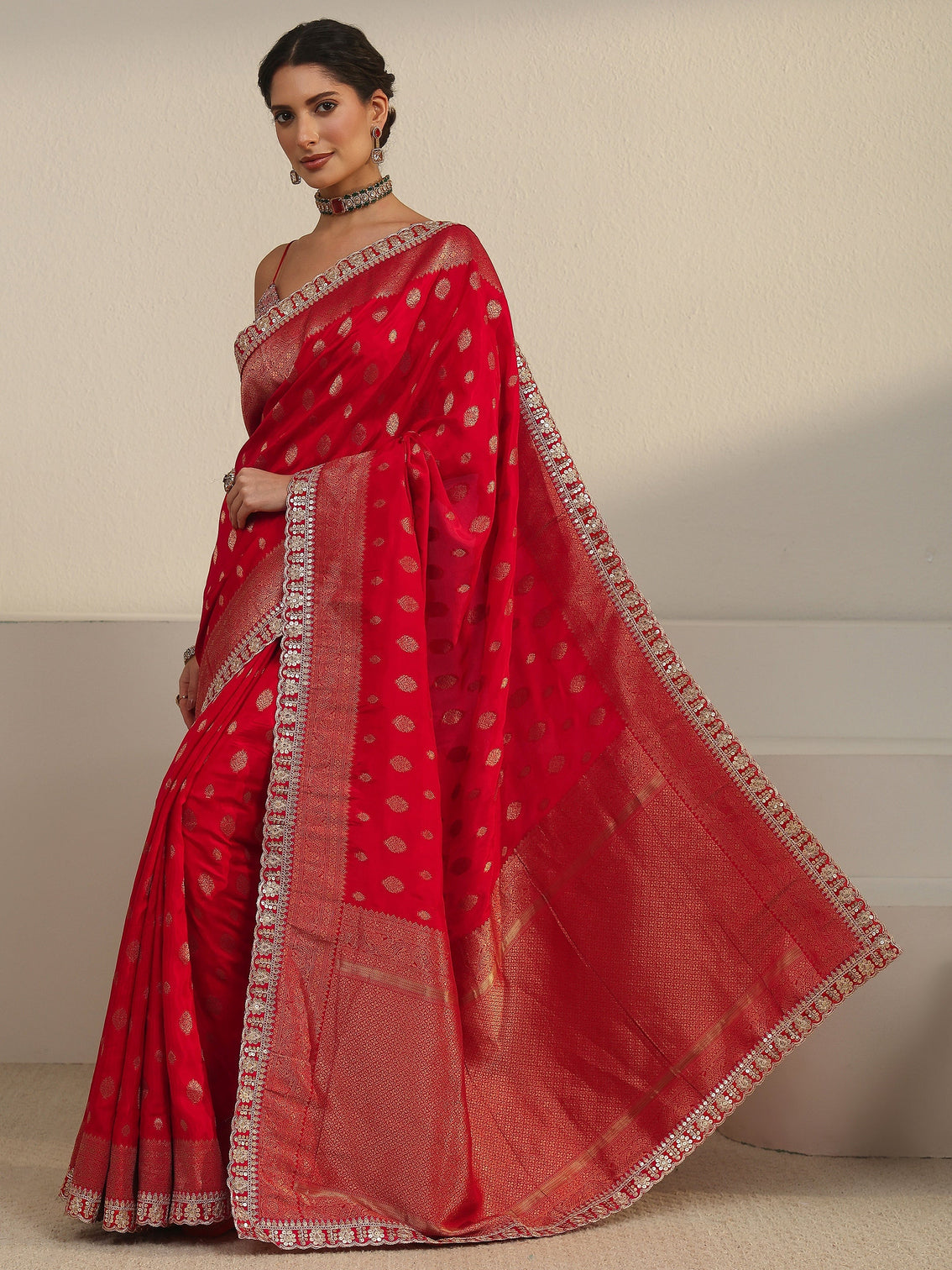 Mameraa Art Vermillion Red Woven Design Silk Blend Saree