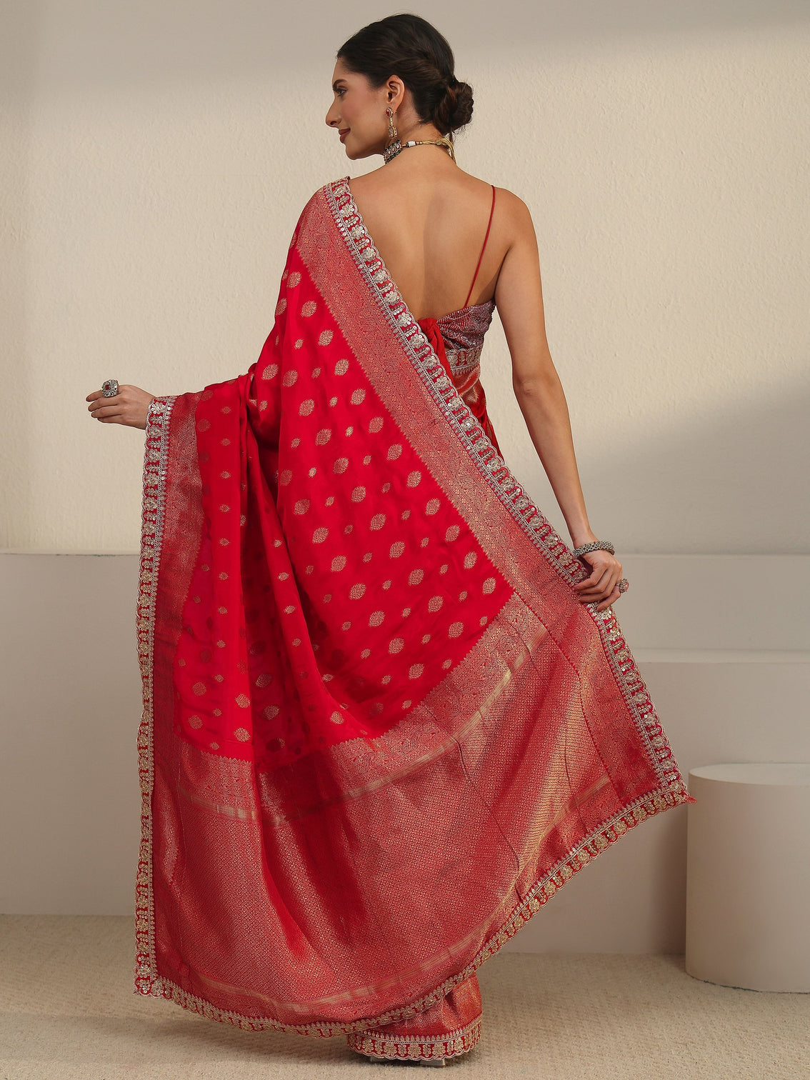 Mameraa Art Vermillion Red Woven Design Silk Blend Saree