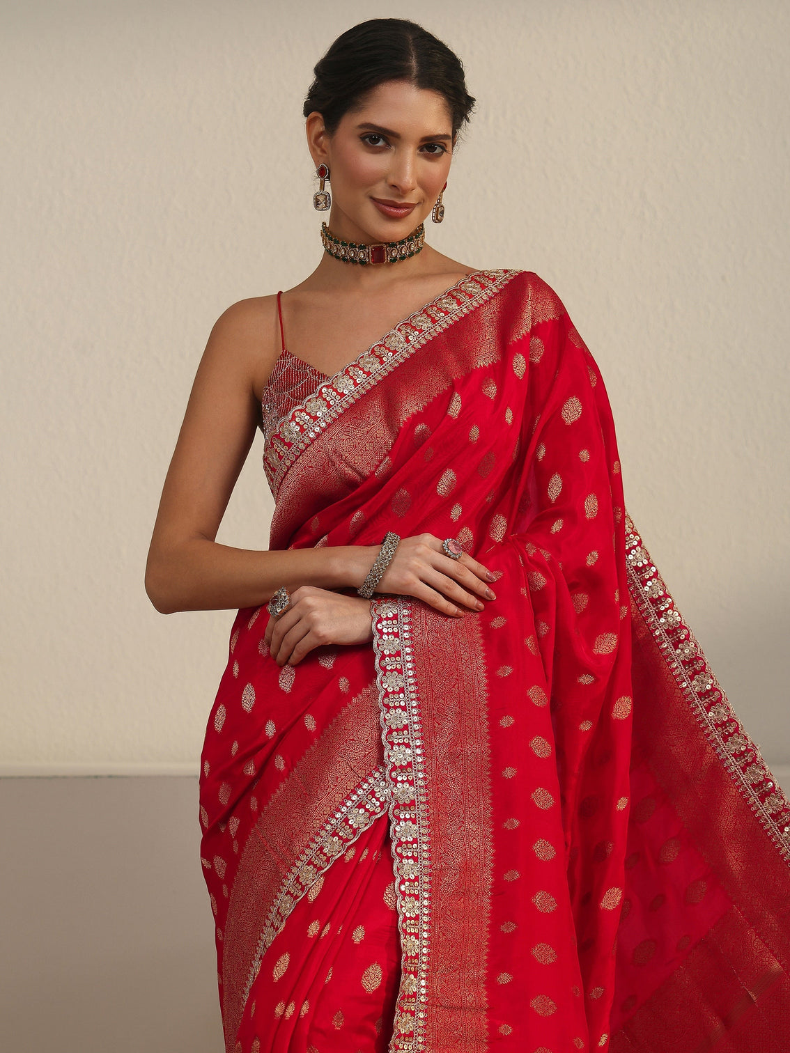 Mameraa Art Vermillion Red Woven Design Silk Blend Saree