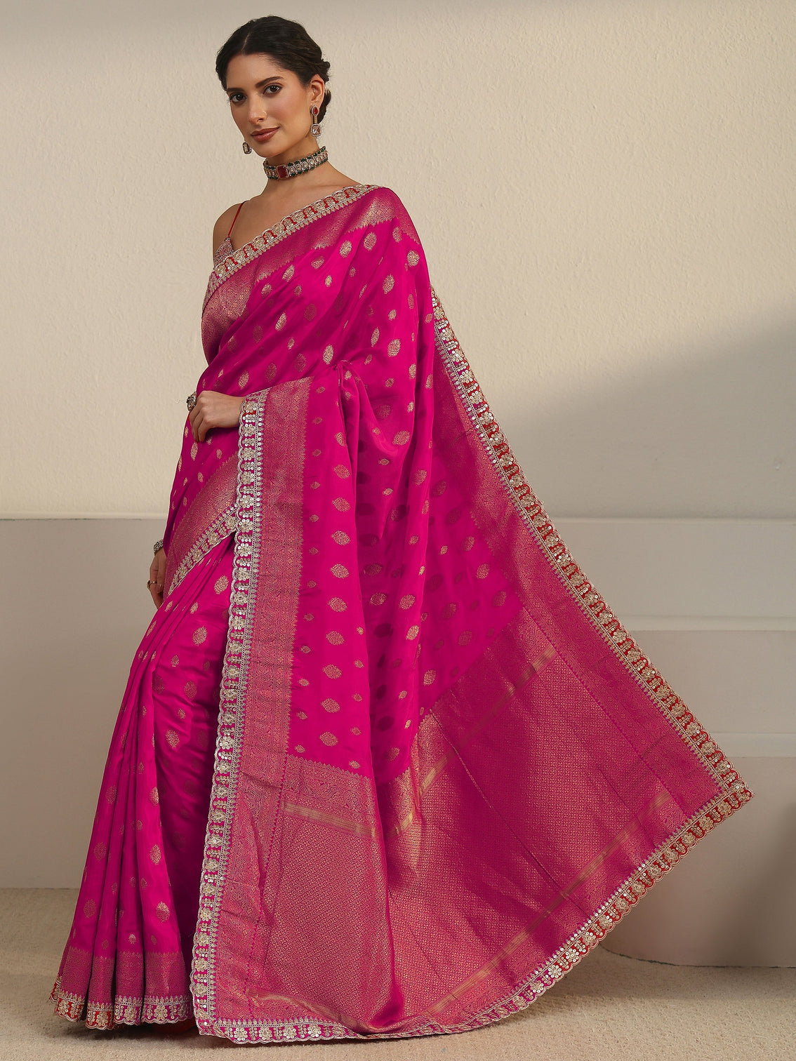 Mameraa Art Fuchsia Pink Woven Design Silk Blend Saree