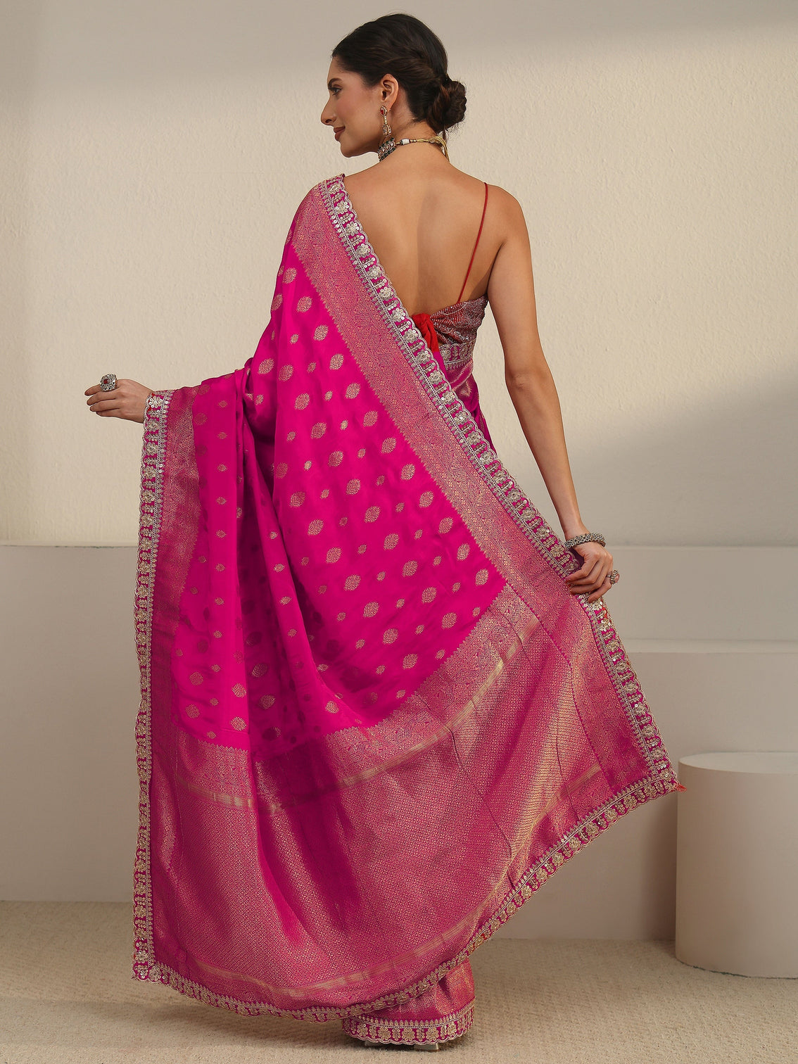 Mameraa Art Fuchsia Pink Woven Design Silk Blend Saree
