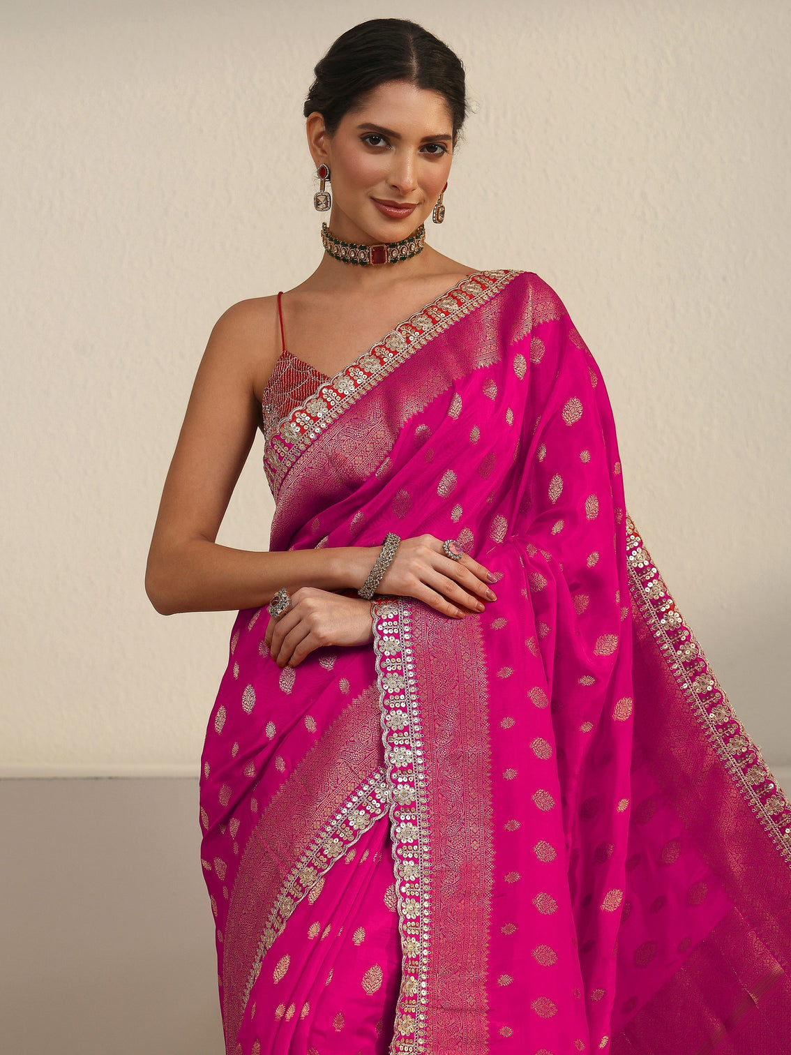 Mameraa Art Fuchsia Pink Woven Design Silk Blend Saree
