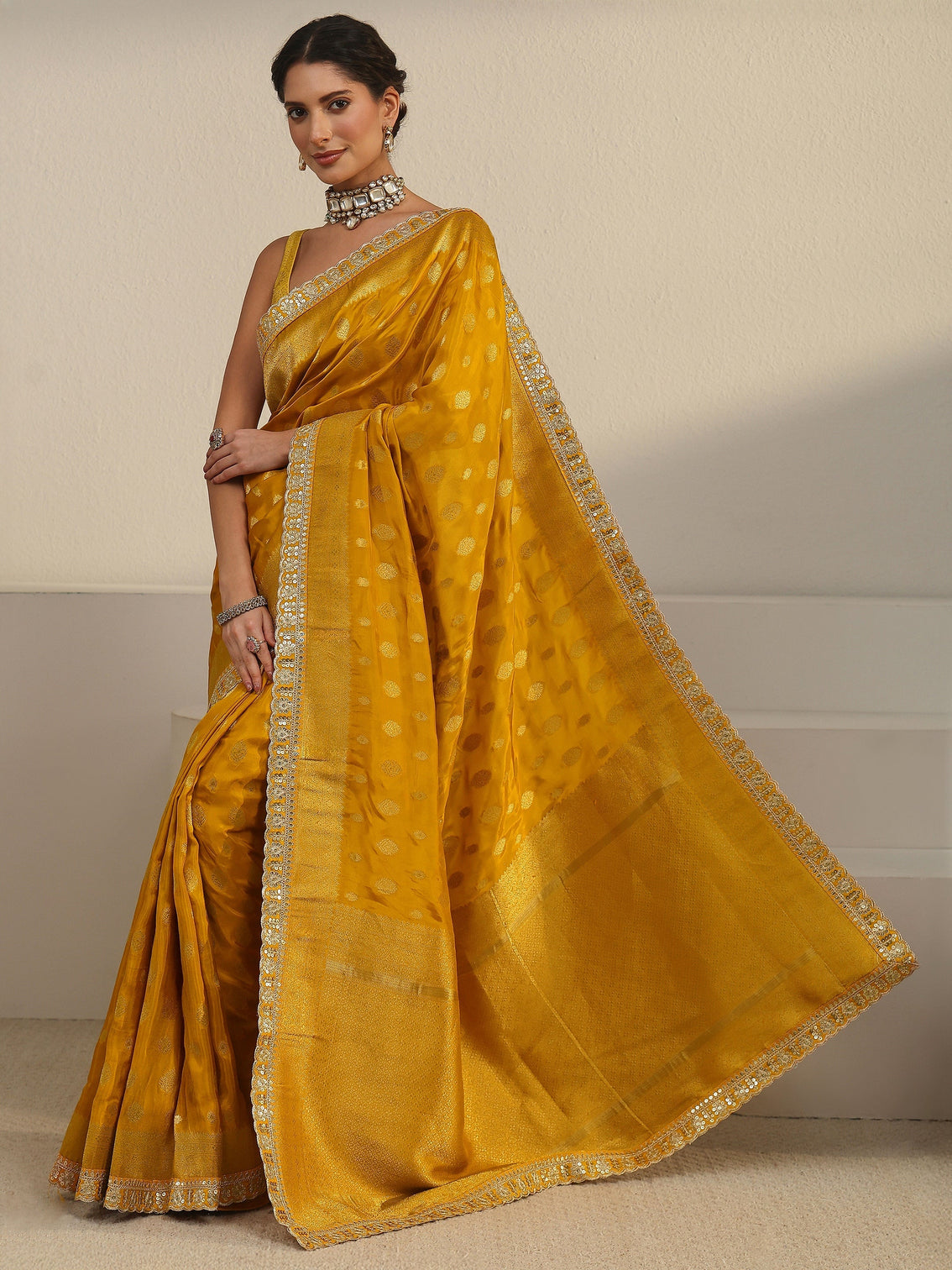 Mameraa Art Mustard Woven Design Silk Blend Saree