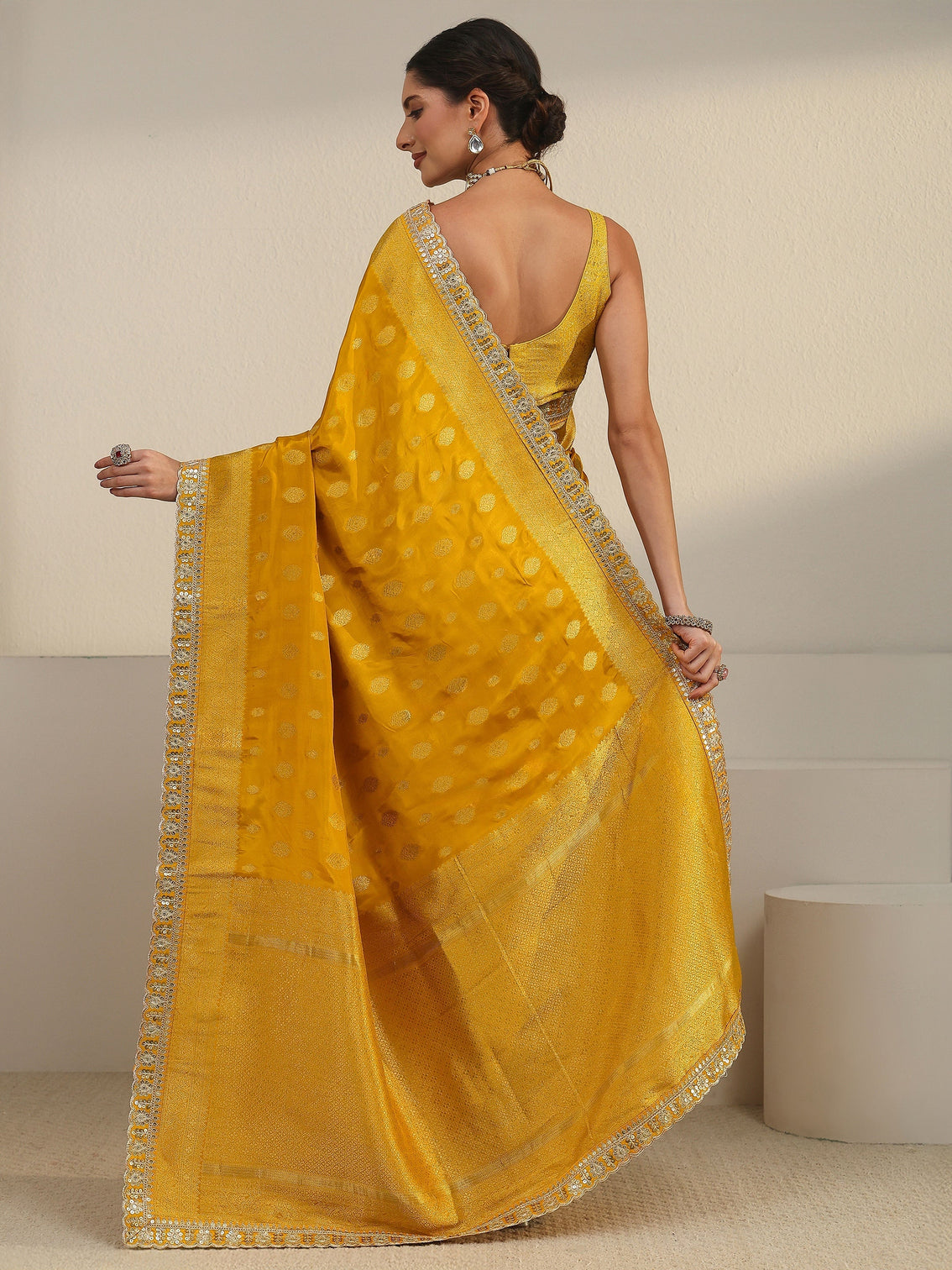 Mameraa Art Mustard Woven Design Silk Blend Saree