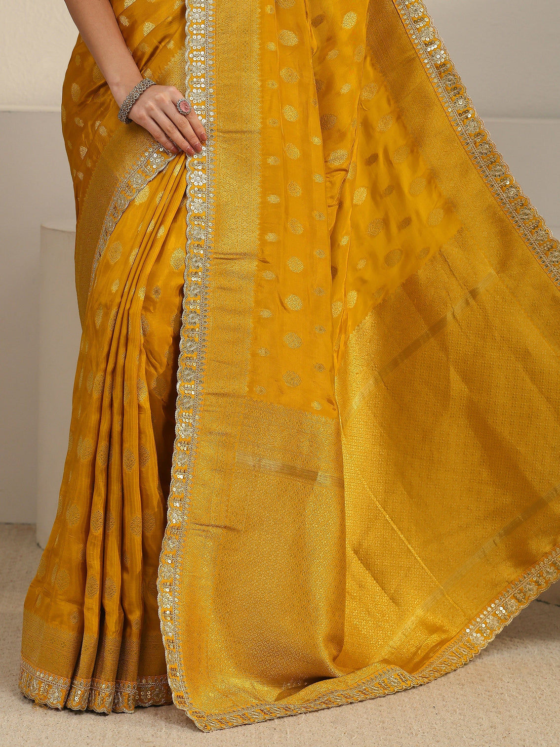 Mameraa Art Mustard Woven Design Silk Blend Saree