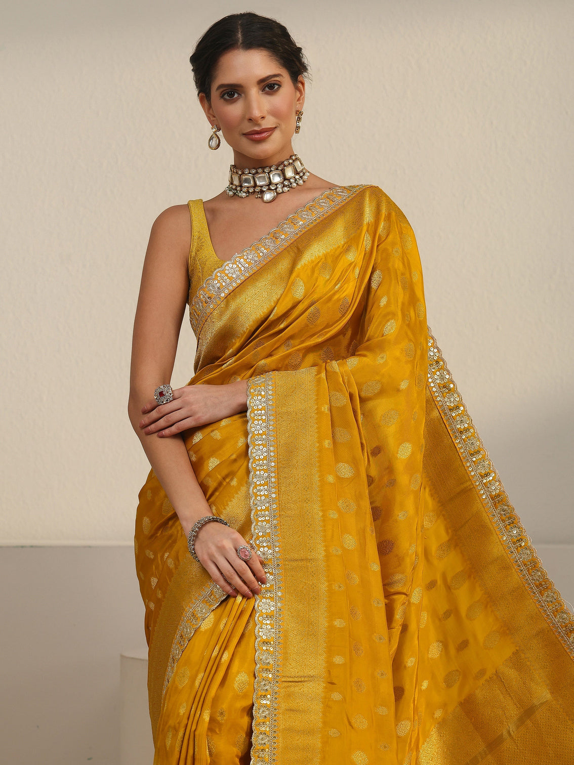 Mameraa Art Mustard Woven Design Silk Blend Saree