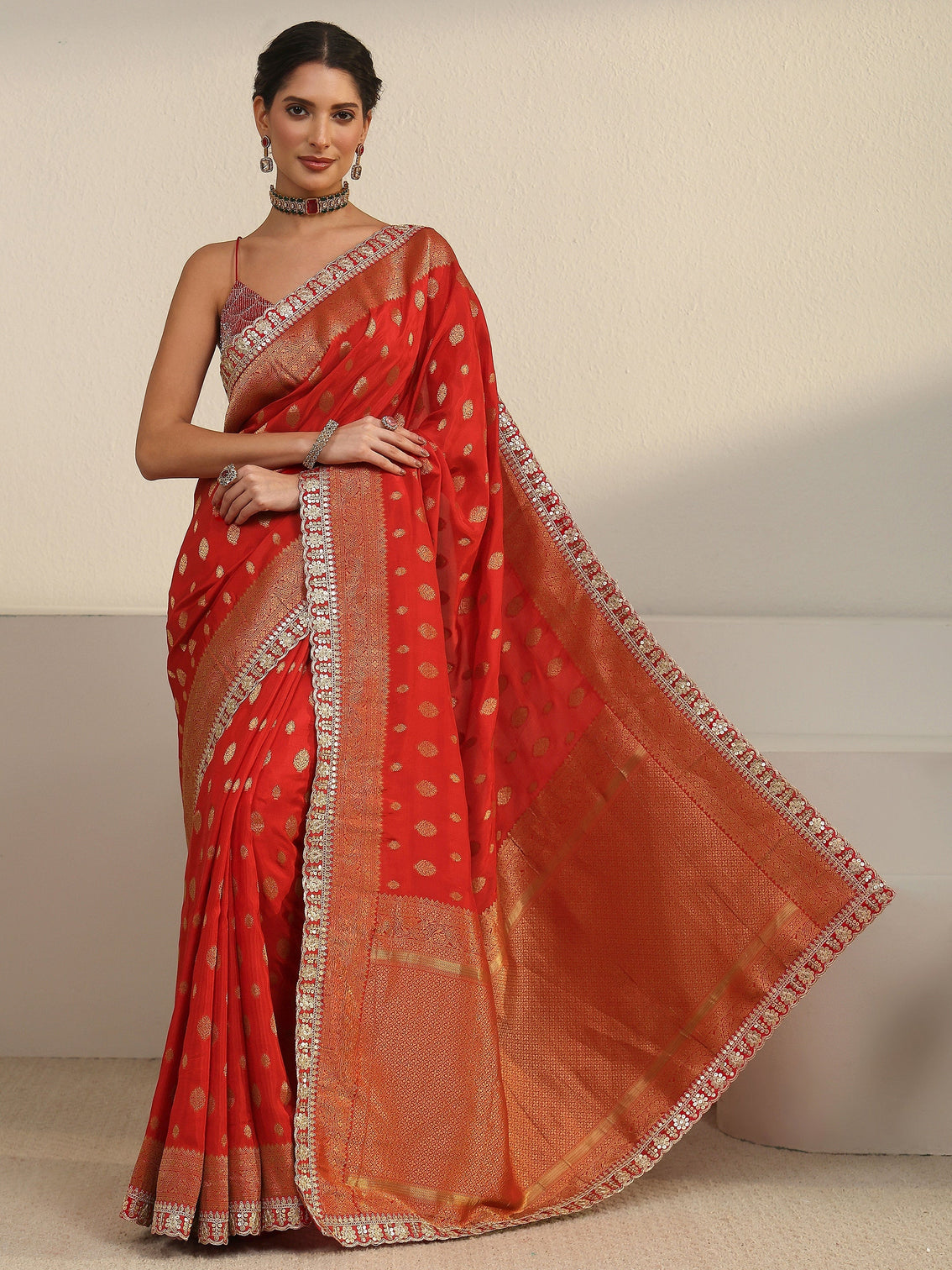 Mameraa Art Orange Woven Design Silk Blend Saree