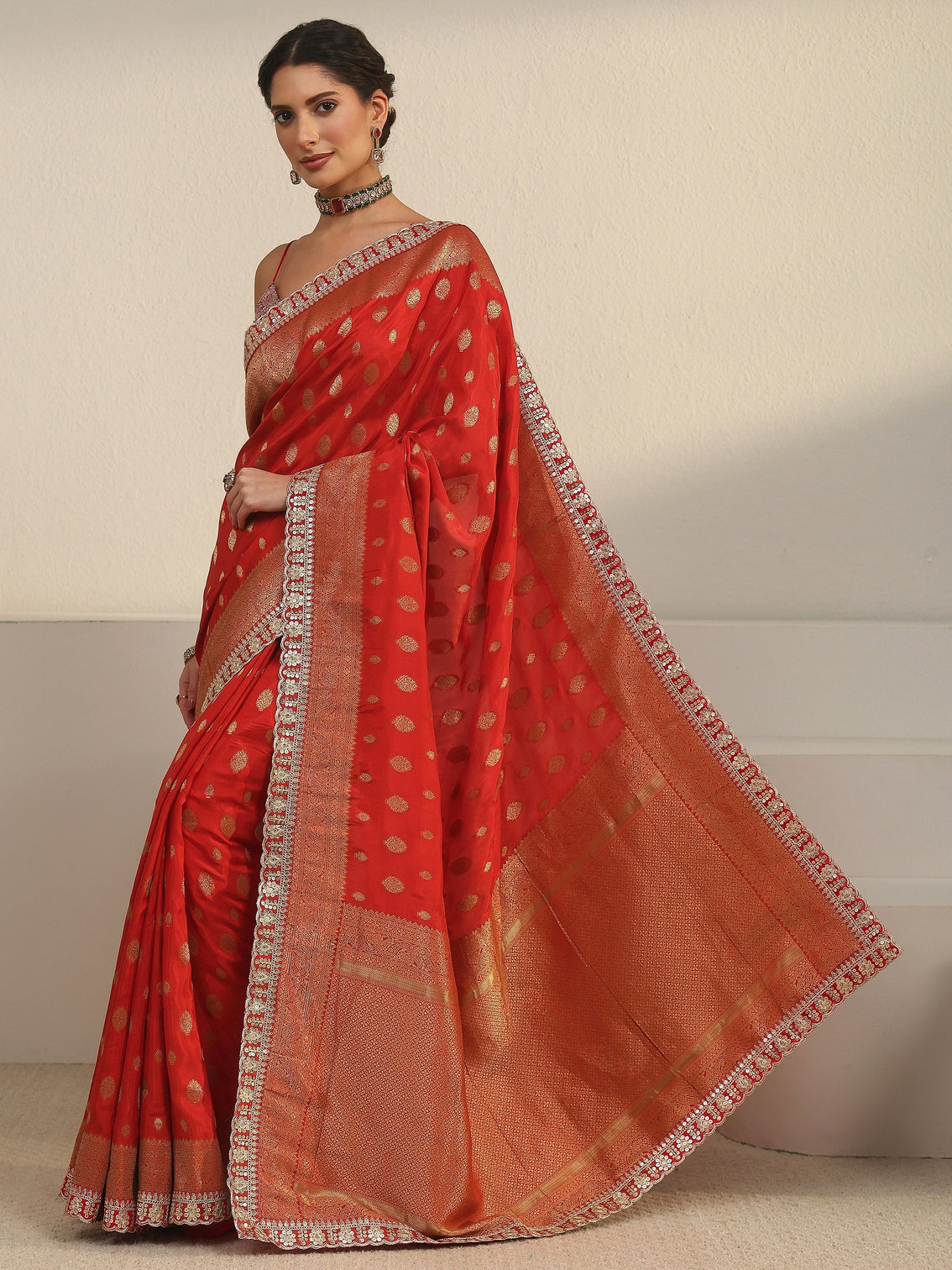 Mameraa Art Orange Woven Design Silk Blend Saree