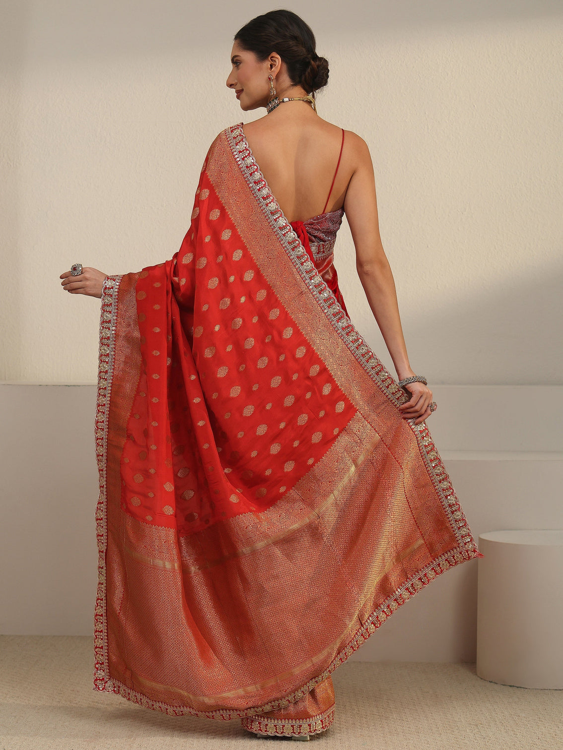 Mameraa Art Orange Woven Design Silk Blend Saree