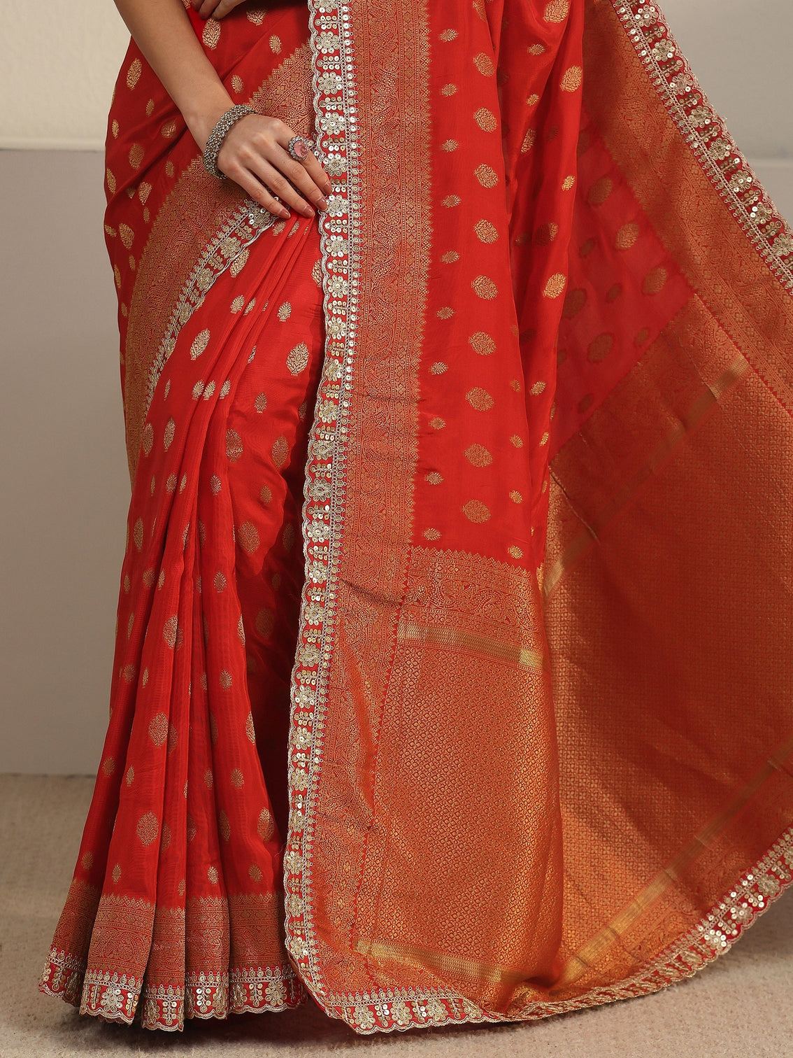 Mameraa Art Orange Woven Design Silk Blend Saree
