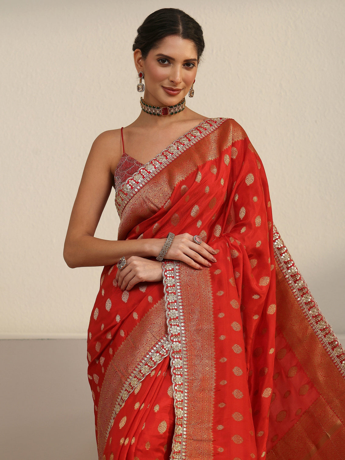 Mameraa Art Orange Woven Design Silk Blend Saree