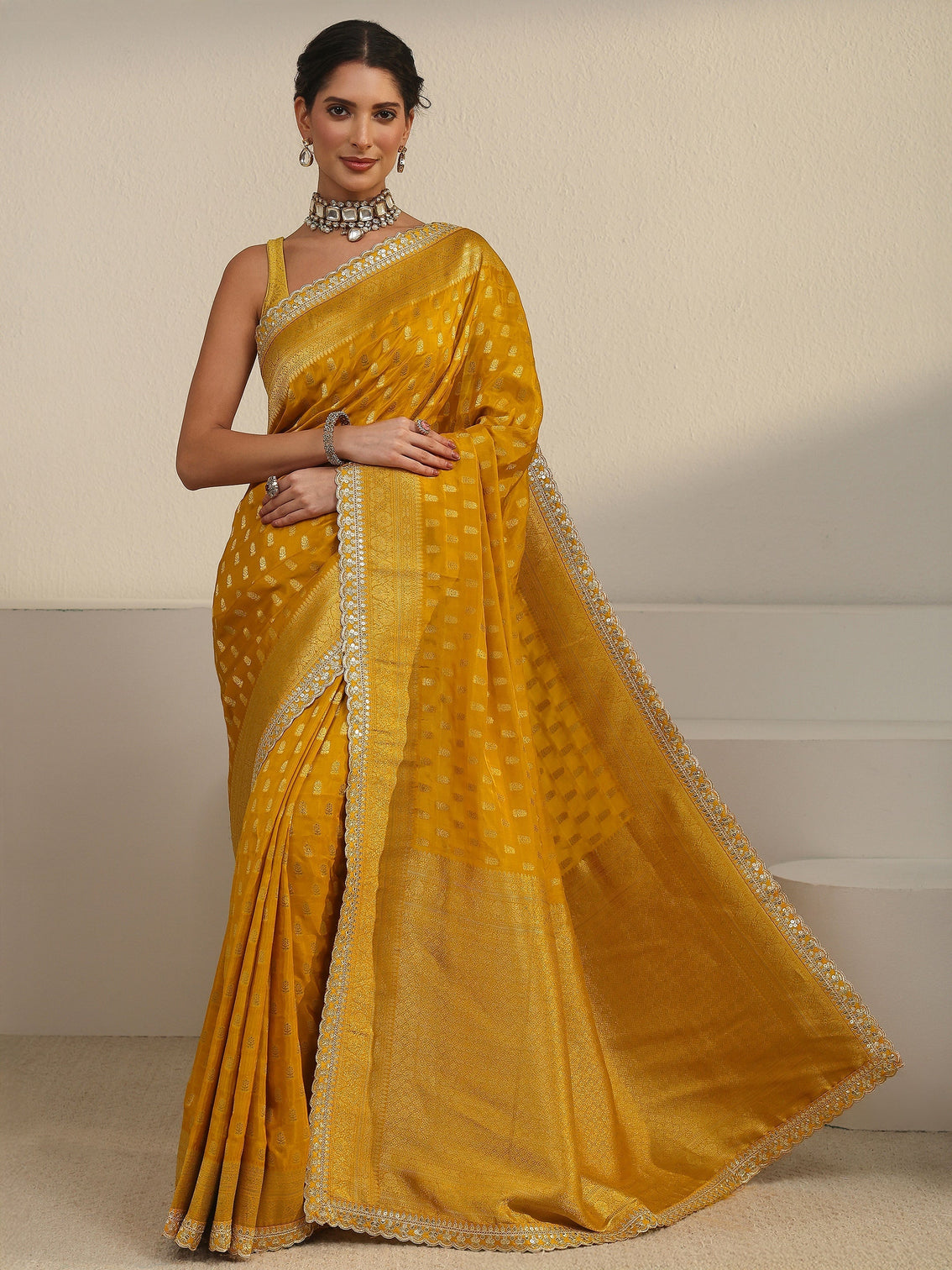 Mameraa Art Mustard Woven Design Silk Blend Saree