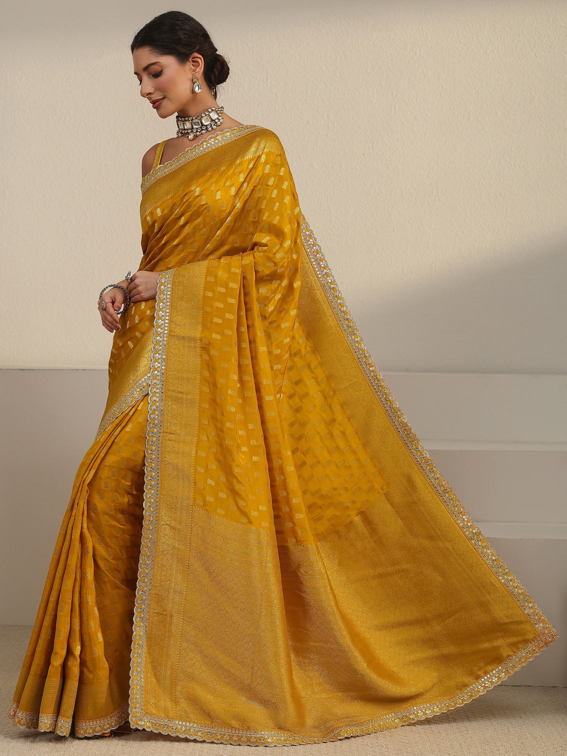 Mameraa Art Mustard Woven Design Silk Blend Saree