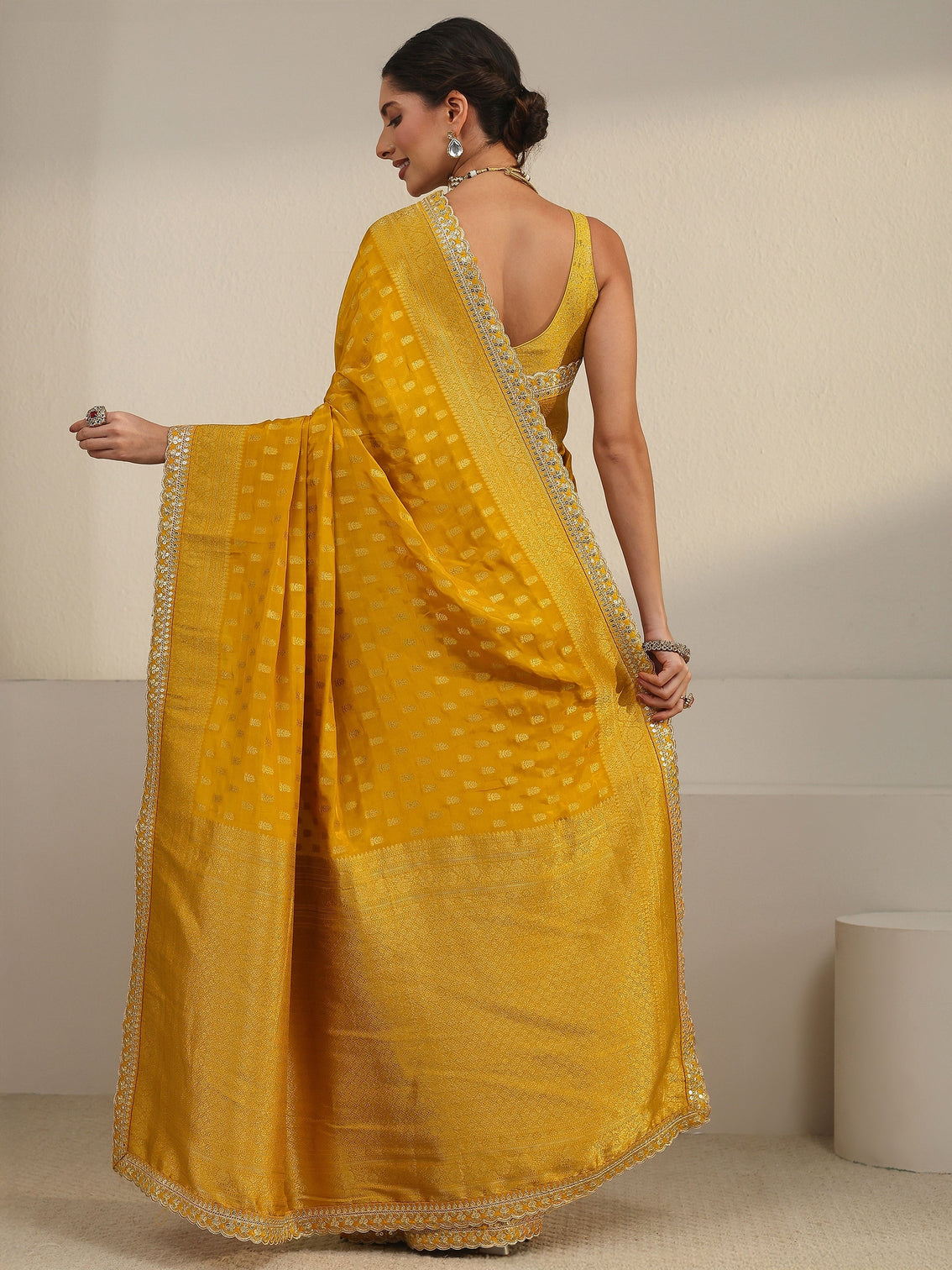 Mameraa Art Mustard Woven Design Silk Blend Saree