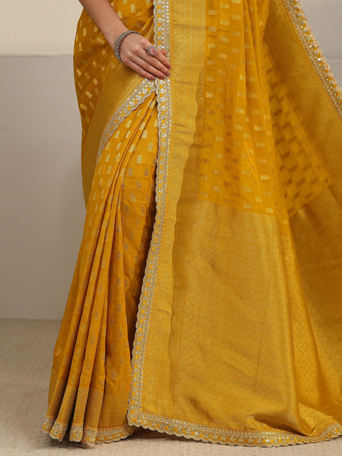 Mameraa Art Mustard Woven Design Silk Blend Saree
