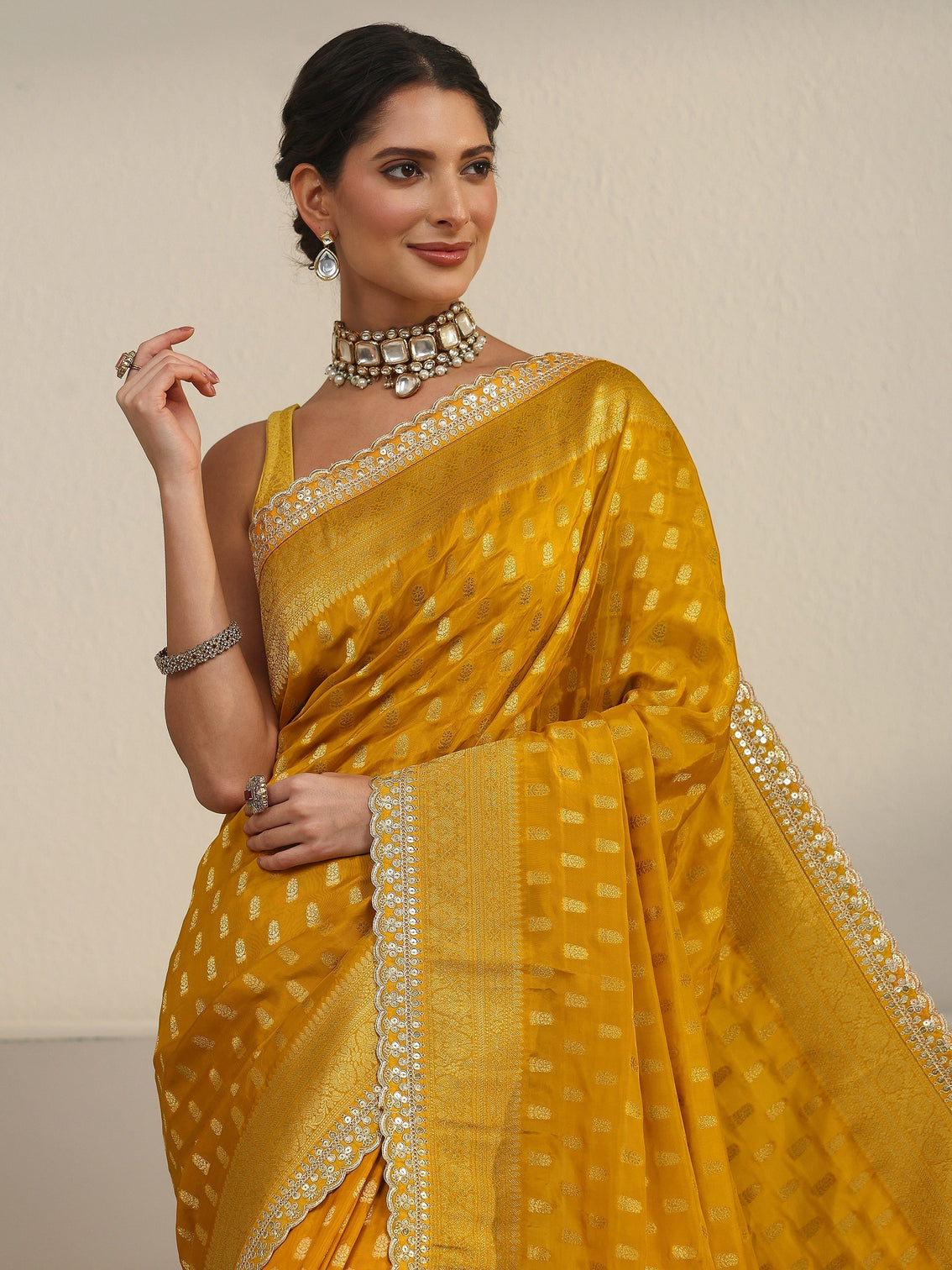 Mameraa Art Mustard Woven Design Silk Blend Saree