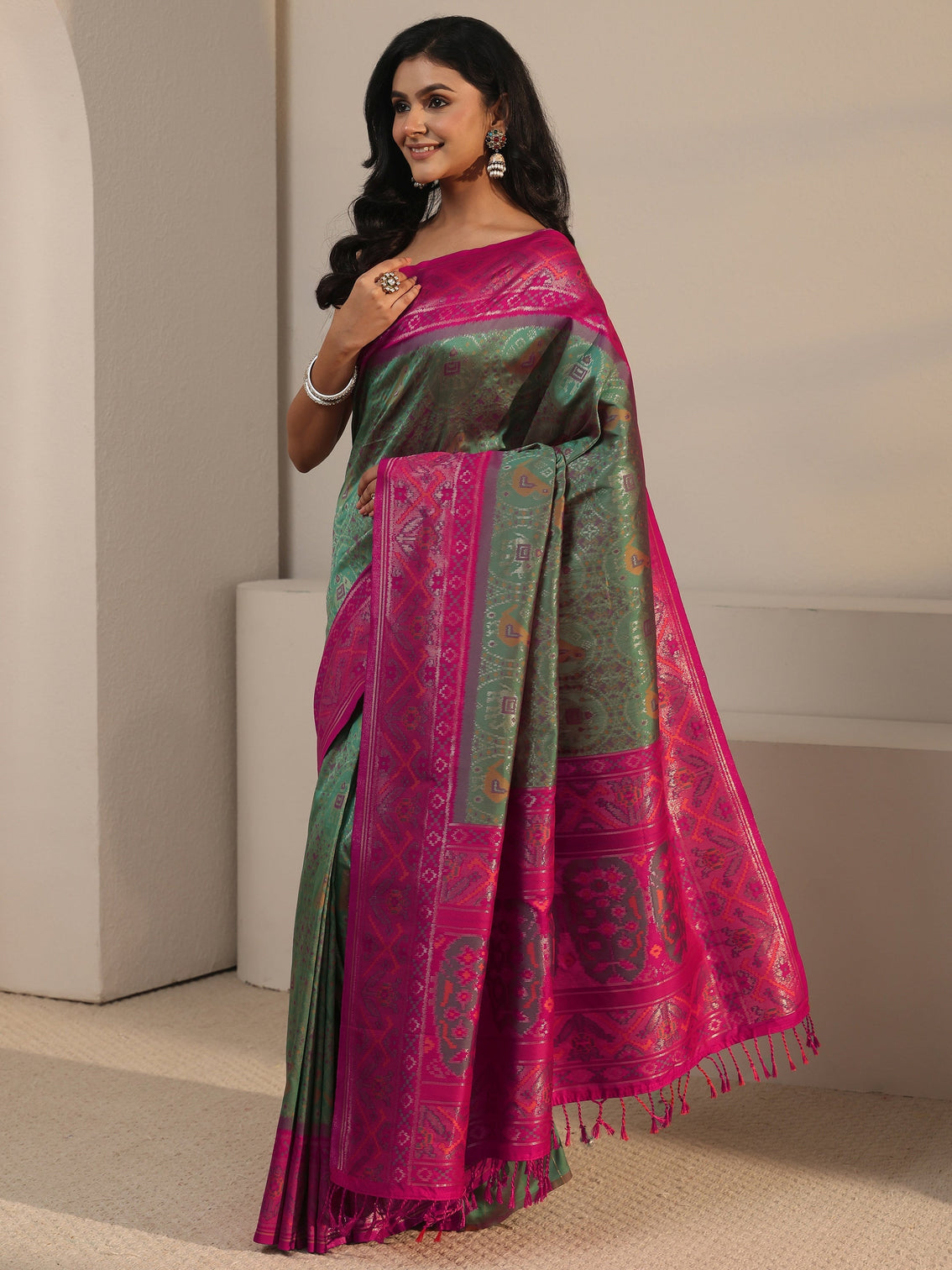Mameraa Green Patola Silk Blend Saree