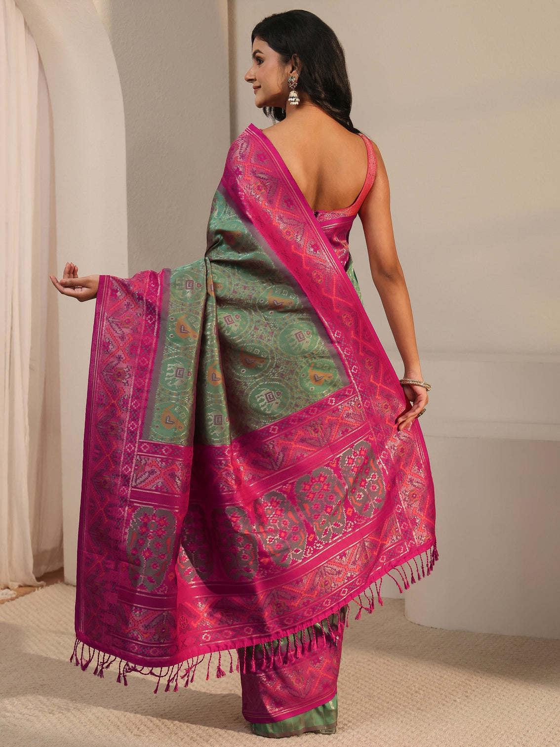 Mameraa Green Patola Silk Blend Saree