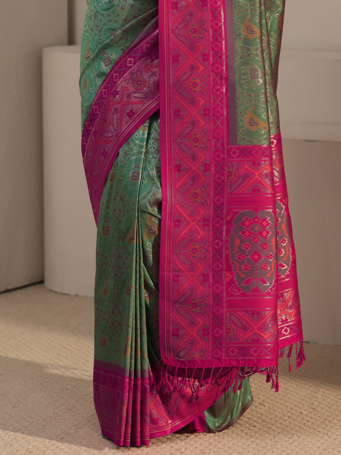Mameraa Green Patola Silk Blend Saree