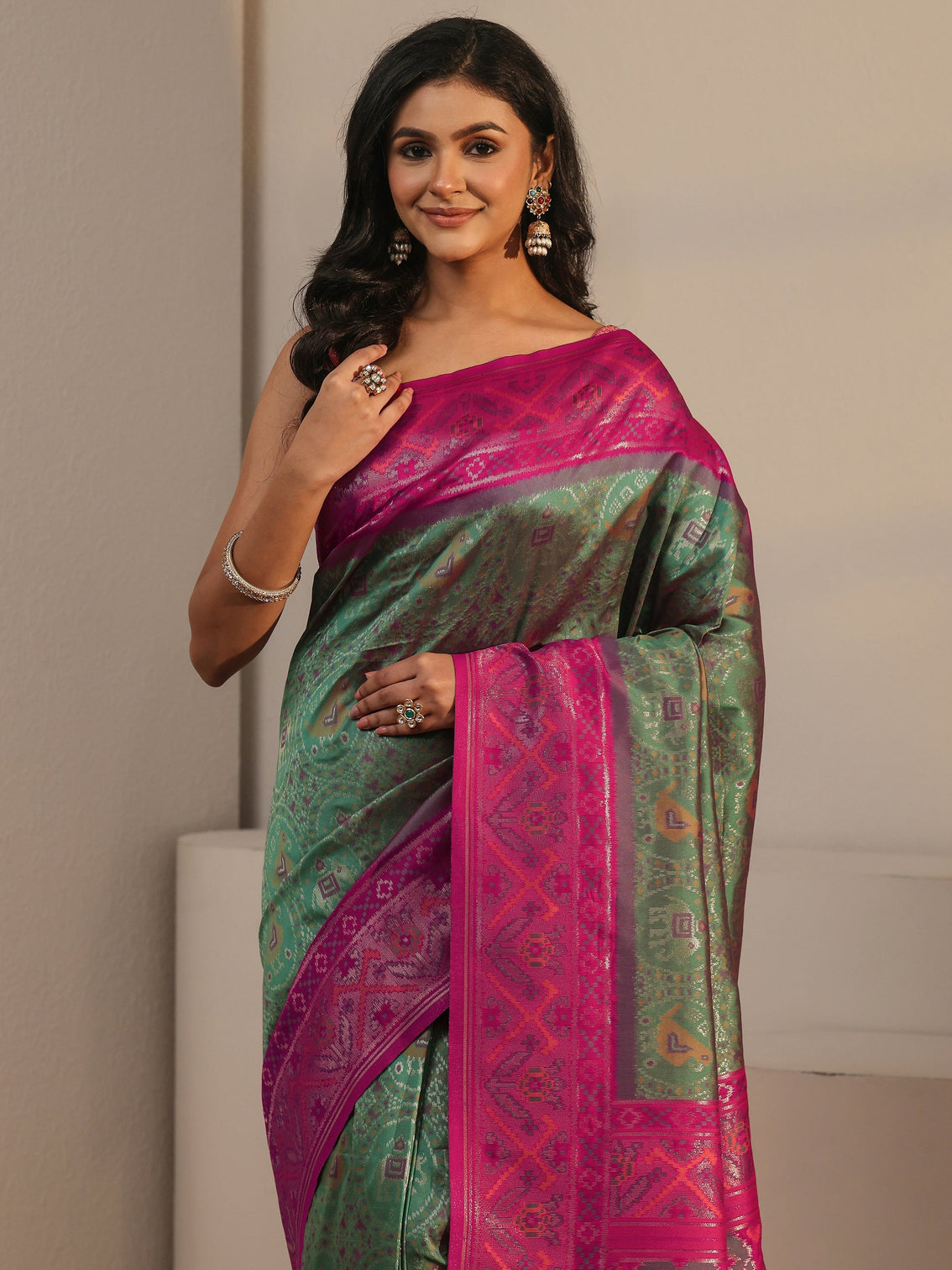 Mameraa Green Patola Silk Blend Saree