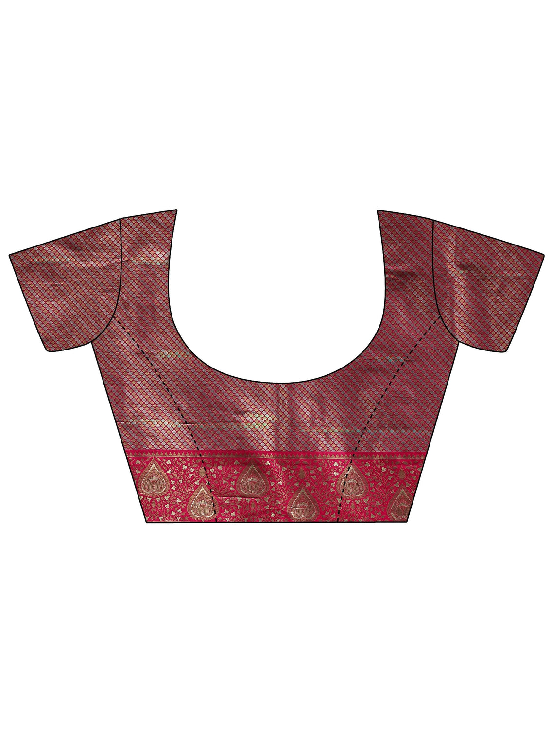 Mameraa Green and Red Leaf Woven Design Brocade Saree