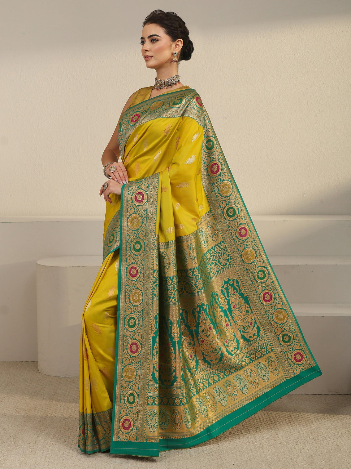 Mameraa Yellow Woven Design Silk Blend Saree
