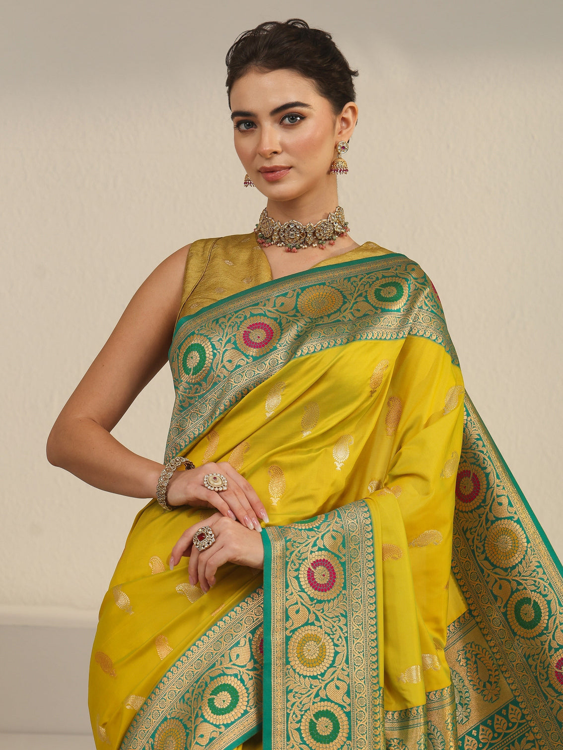 Mameraa Yellow Woven Design Silk Blend Saree