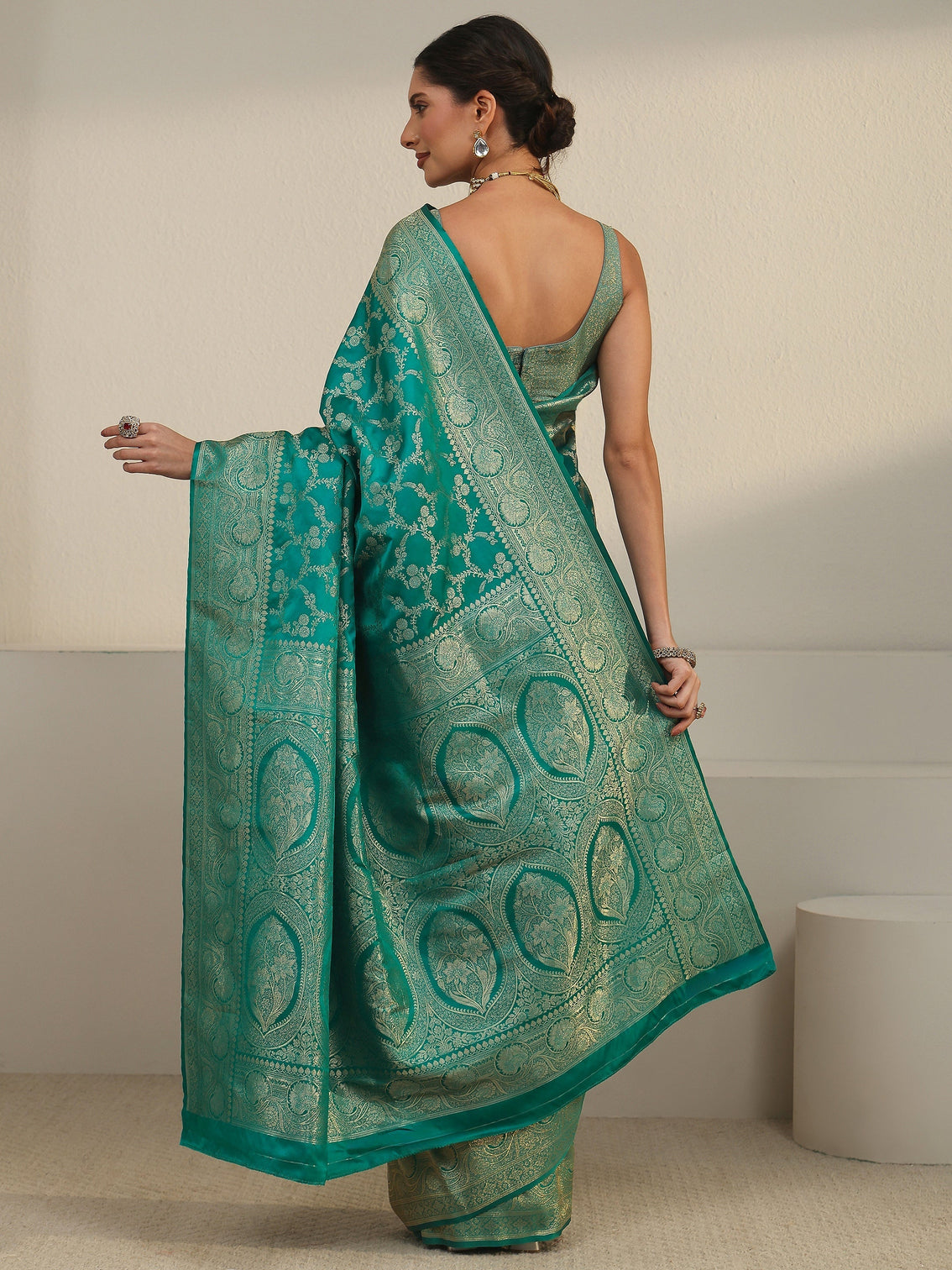 Mameraa Sea Green Floral Woven Design Brocade Saree