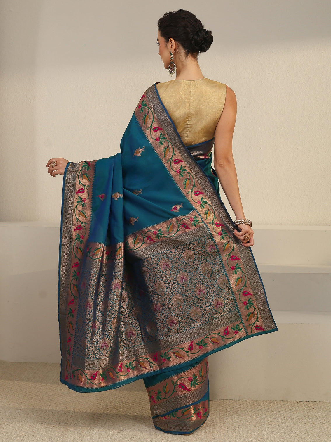 Mameraa Cerulean Blue Woven Design Silk Blend Saree