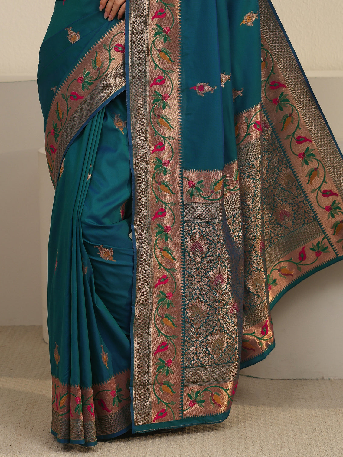 Mameraa Cerulean Blue Woven Design Silk Blend Saree