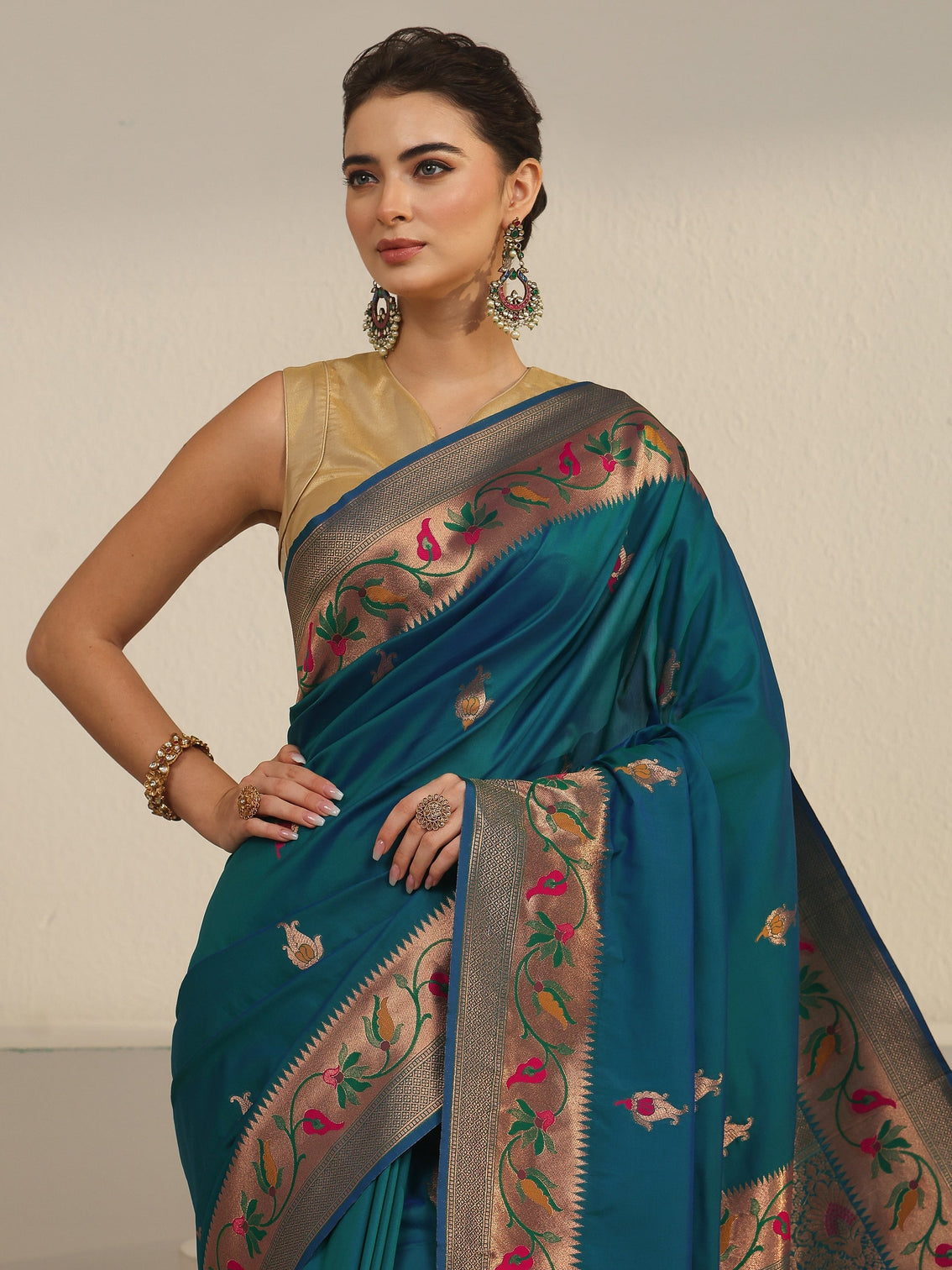 Mameraa Cerulean Blue Woven Design Silk Blend Saree