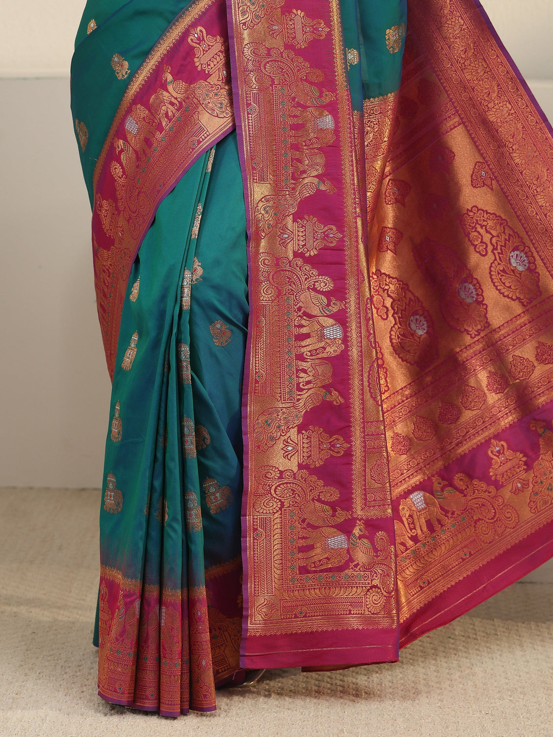 Mameraa Cerulean Blue and Pink Woven Design Silk Blend Banarasi Saree