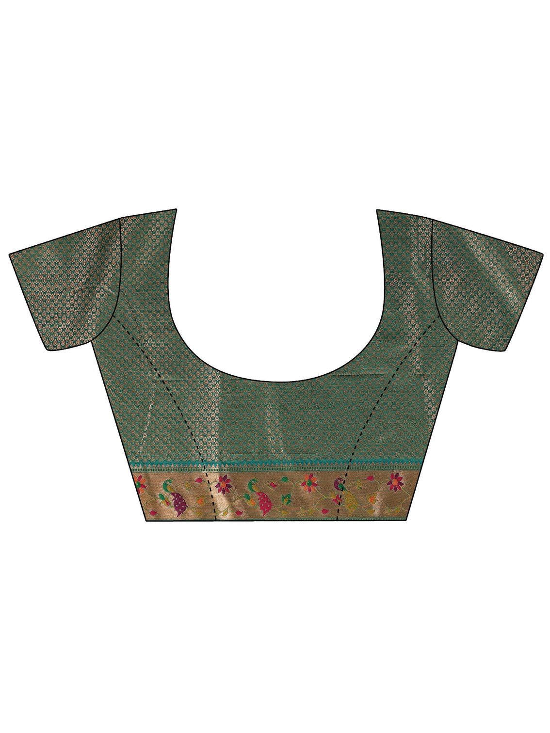 Mameraa Mustard and Green Silk Blend Paithani Saree