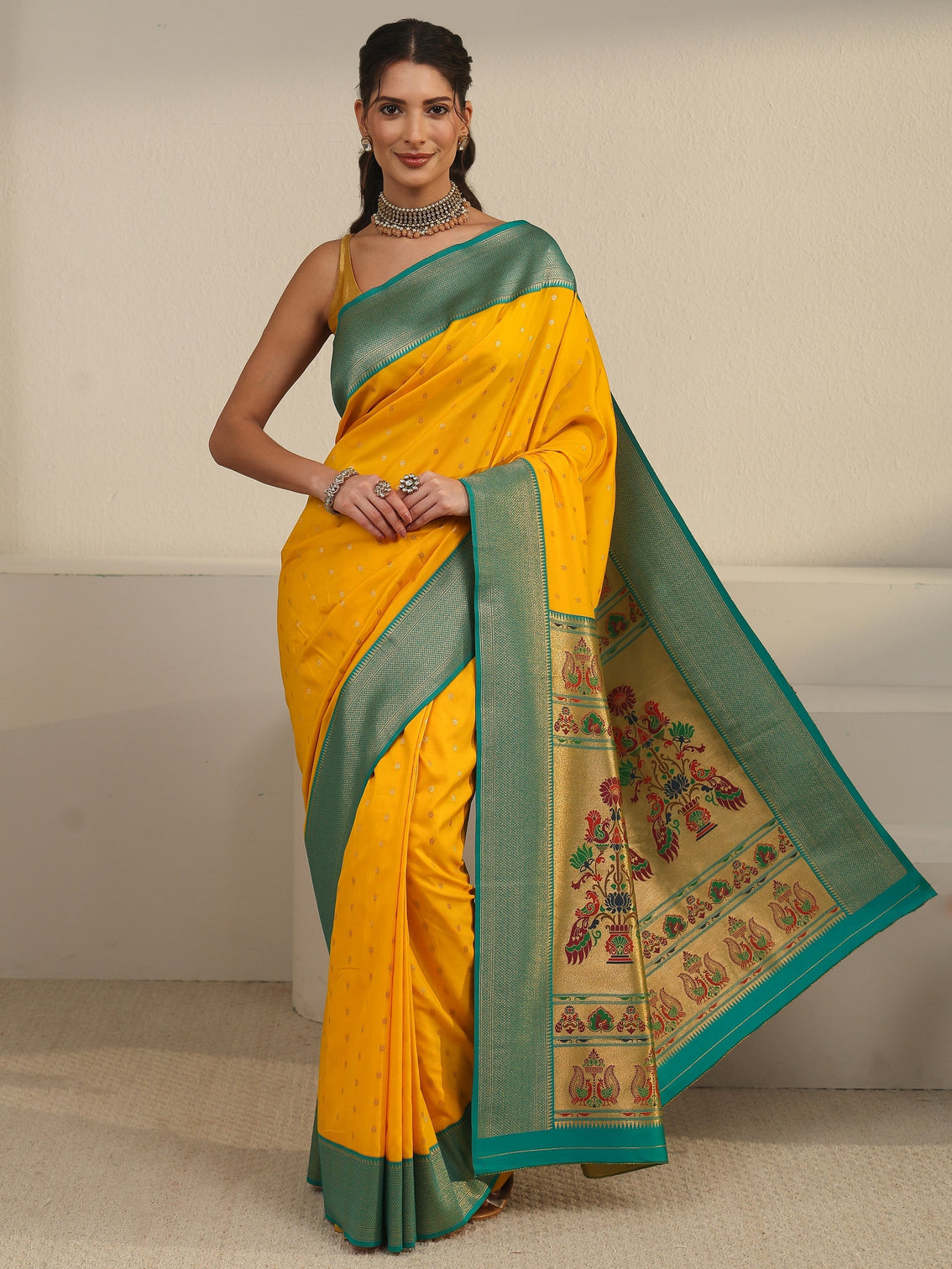 Mameraa Mustard Woven Design Silk Blend Saree