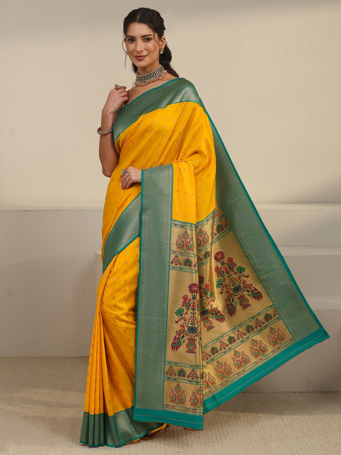 Mameraa Mustard Woven Design Silk Blend Saree