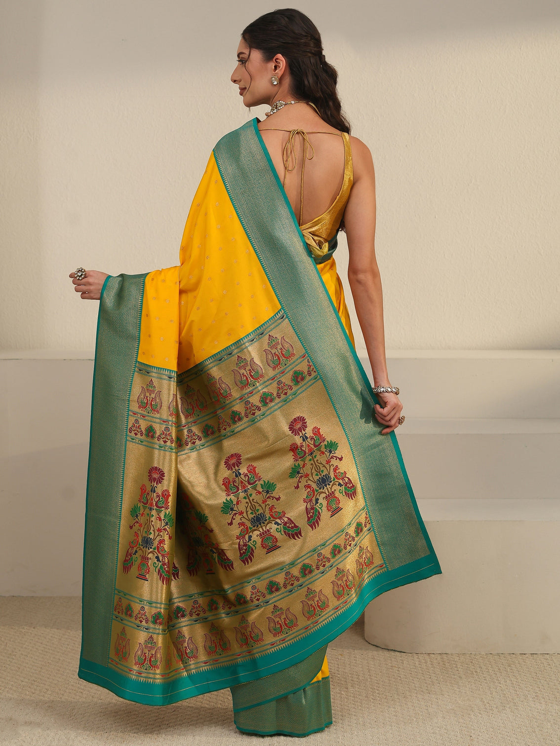 Mameraa Mustard Woven Design Silk Blend Saree
