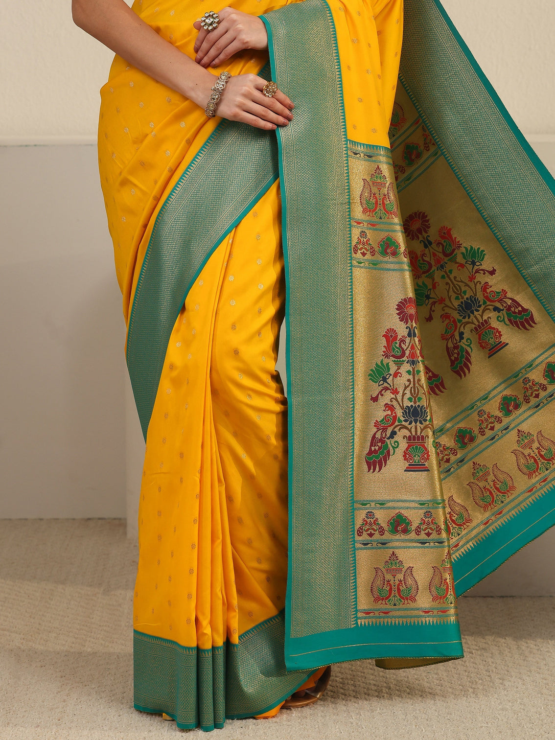Mameraa Mustard Woven Design Silk Blend Saree